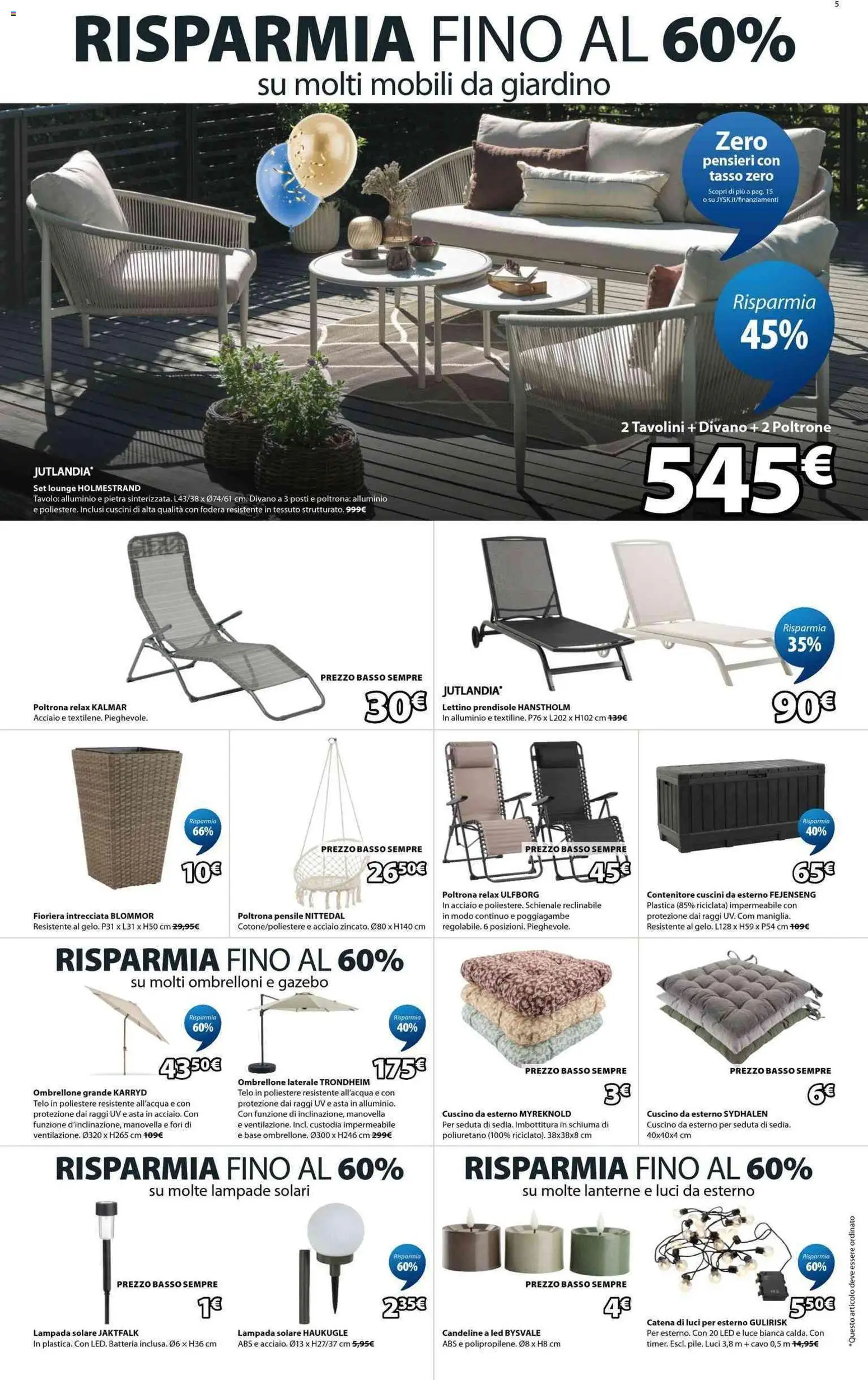 Volantino JYSK del 17.04.2026 | Pagina: 5 | Prodotti: Lettino, Cavo, Contenitore, Poltrona