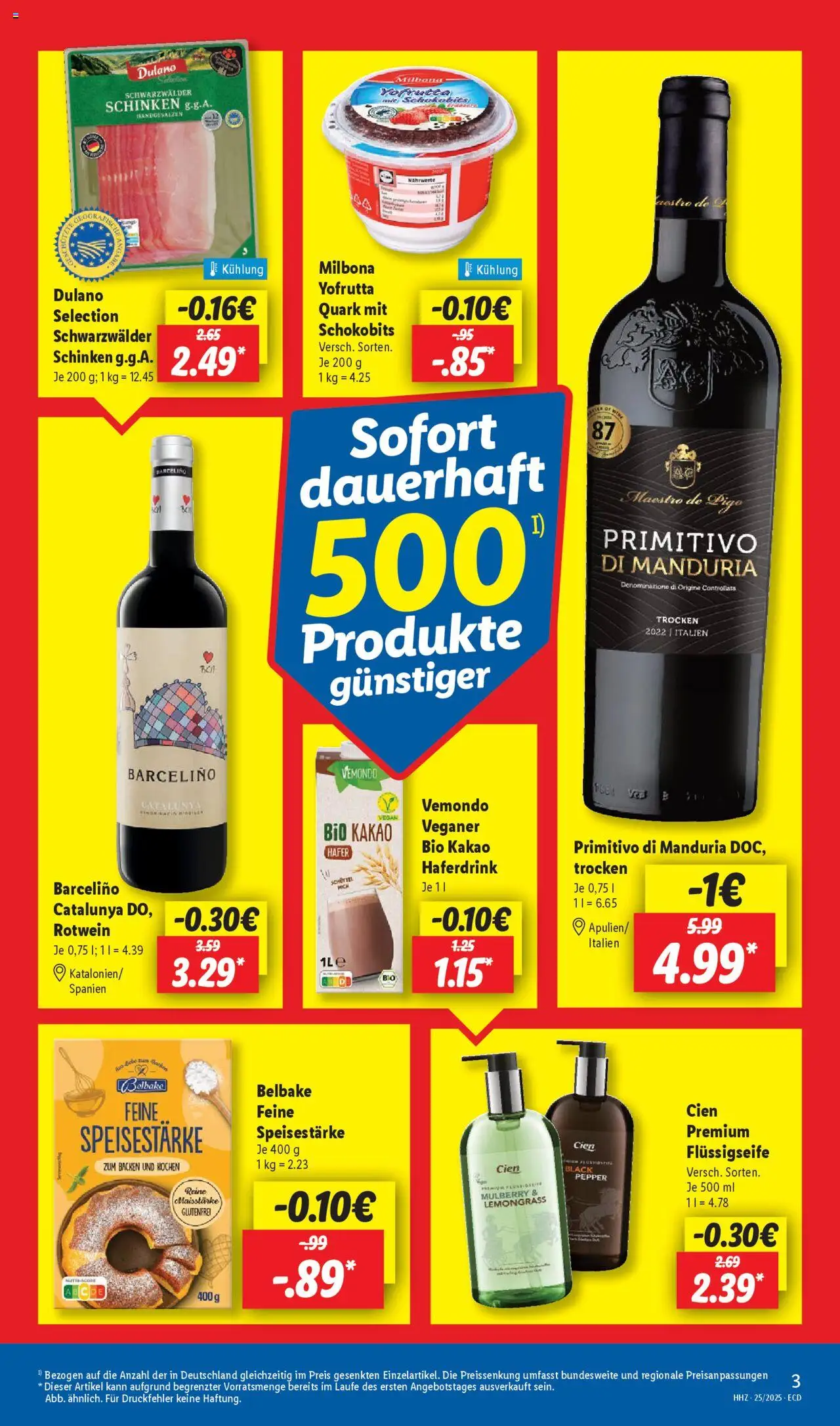 Lidl Prospekt 	 - gültig ab dem 16.06.2025 | Seite: 3 | Produkte: Quark, Rotwein, Haferdrink, Schinken