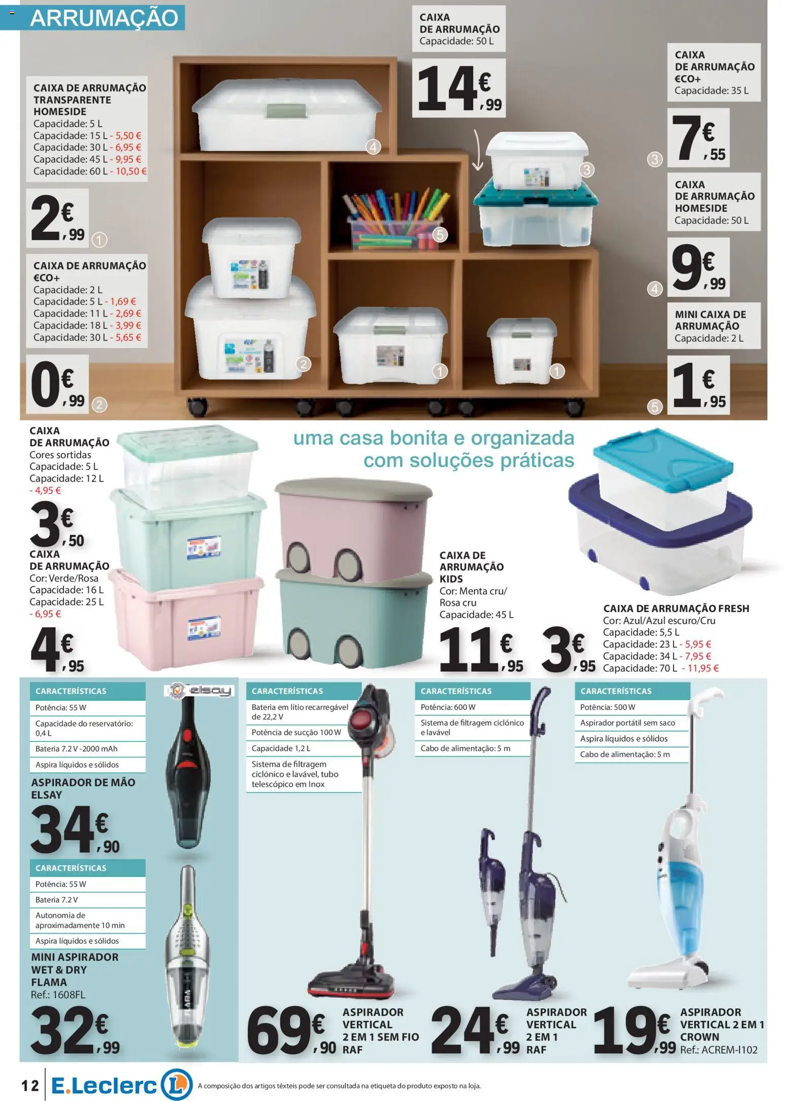 E.Leclerc Têxtil Lar e Limpeza │ válido de 30.12.2025 | Página: 12 | Produtos: Cabo, Aspirador, Caixa, Bateria