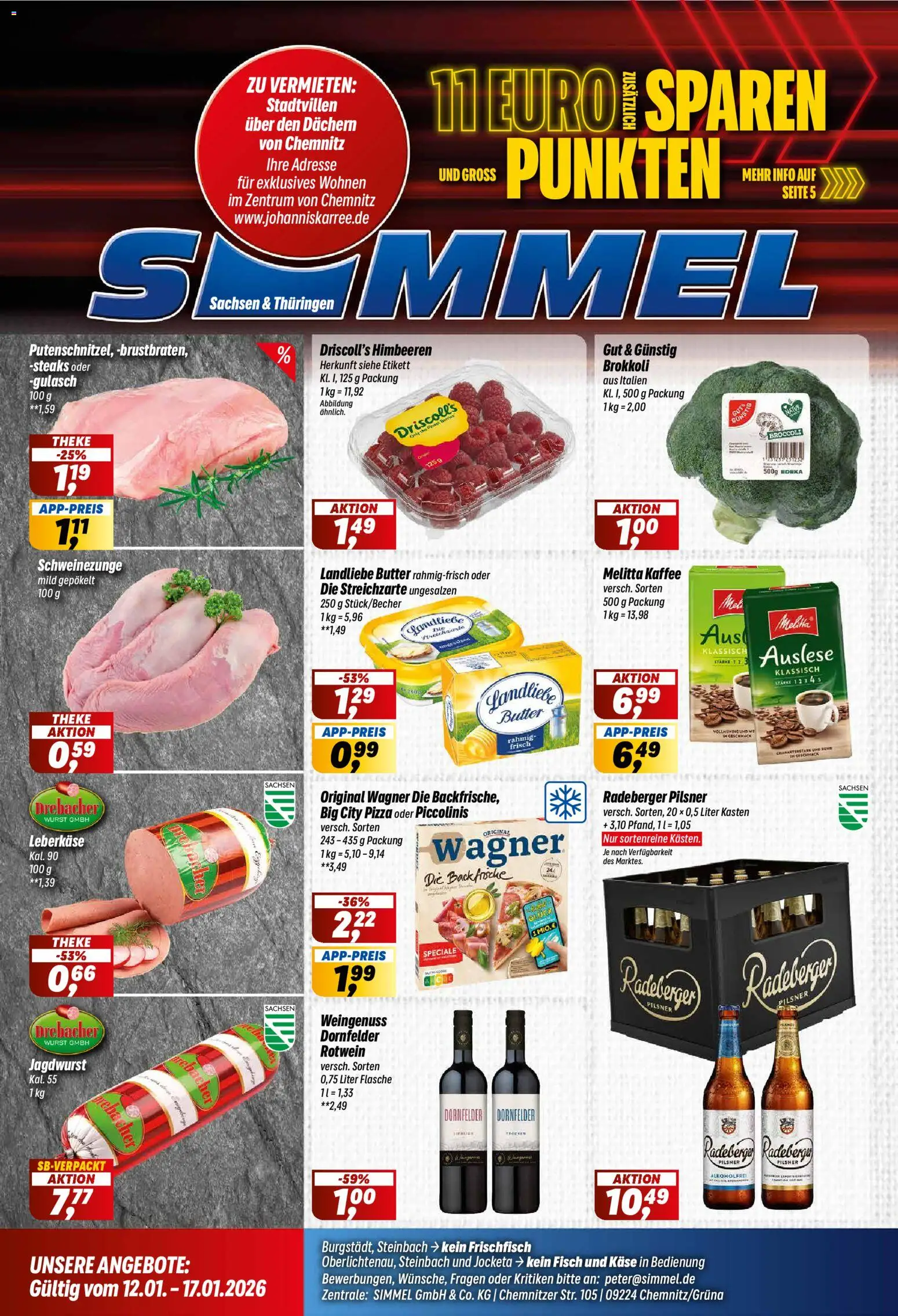 Simmel Prospekt 	 – gültig ab 12.01.2026 | Seite: 1 | Produkte: Himbeeren, Käse, Kaffee, Wurst