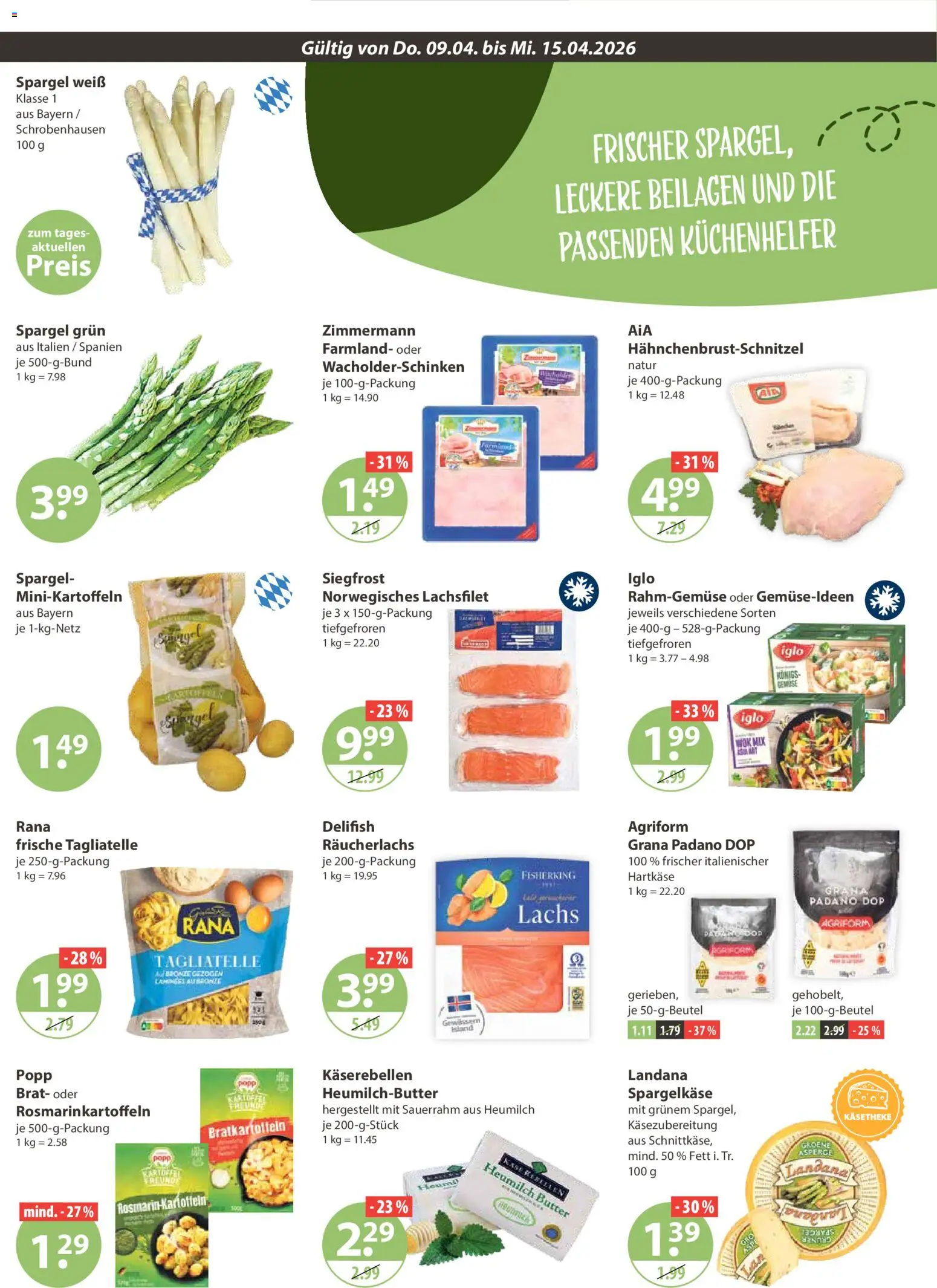 V-Markt Schwaben / Oberbayern – gültig ab 09.04.2026 | Seite: 14 | Produkte: Spargel, Lachs, Räucherlachs, Sauerrahm