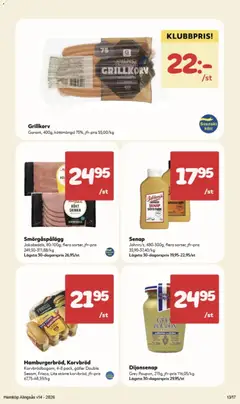 Hemköp erbjudanden - Förhandsvisning av reklamblad från butik Hemköp aktuell från 30.03.2026 | Sida: 16 | Produkter: Senap, Korvbröd, Grillkorv, Skinka