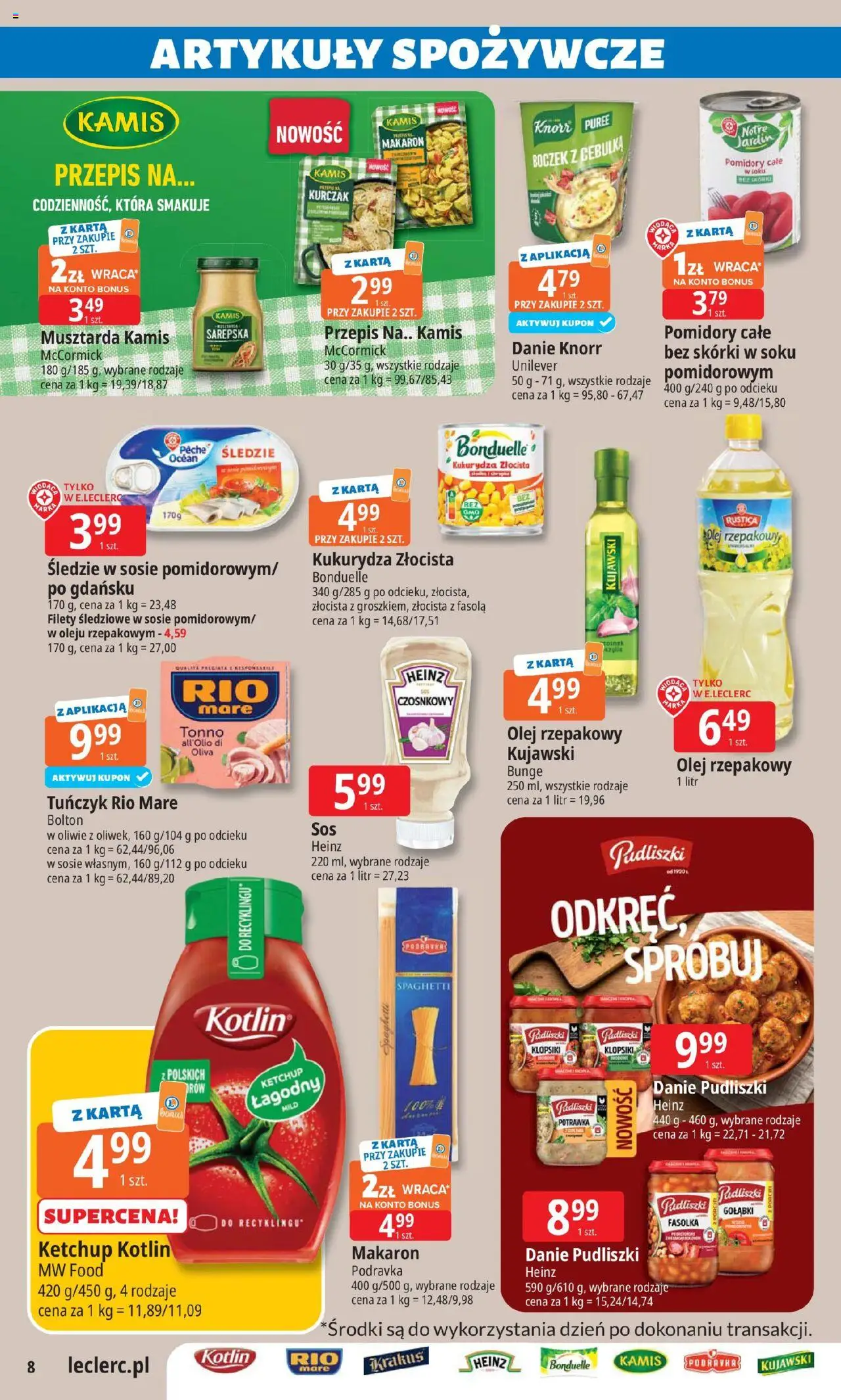 E.Leclerc Gazetka - Wrocław od 05.08.2025 | Strona: 8 | Produkty: Ketchup, Tuńczyk, Olej, Makaron