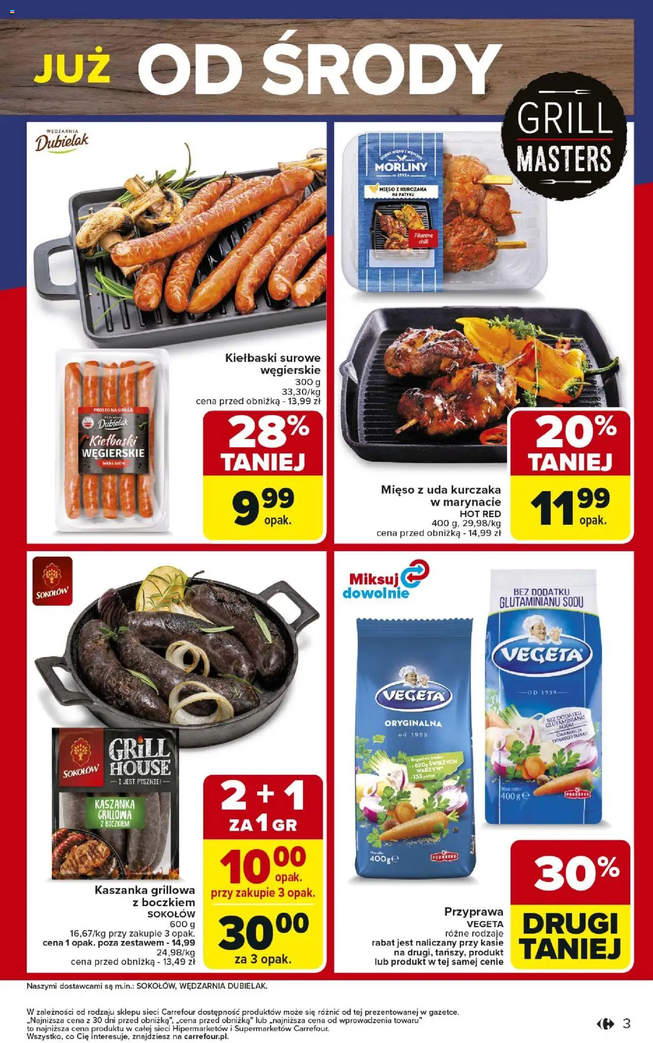 Carrefour Gazetka - Weekend promek już od środy od 18.06.2025 | Strona: 3 | Produkty: Mięso z uda kurczaka, Mięso, Kaszanka, Kiełbaski