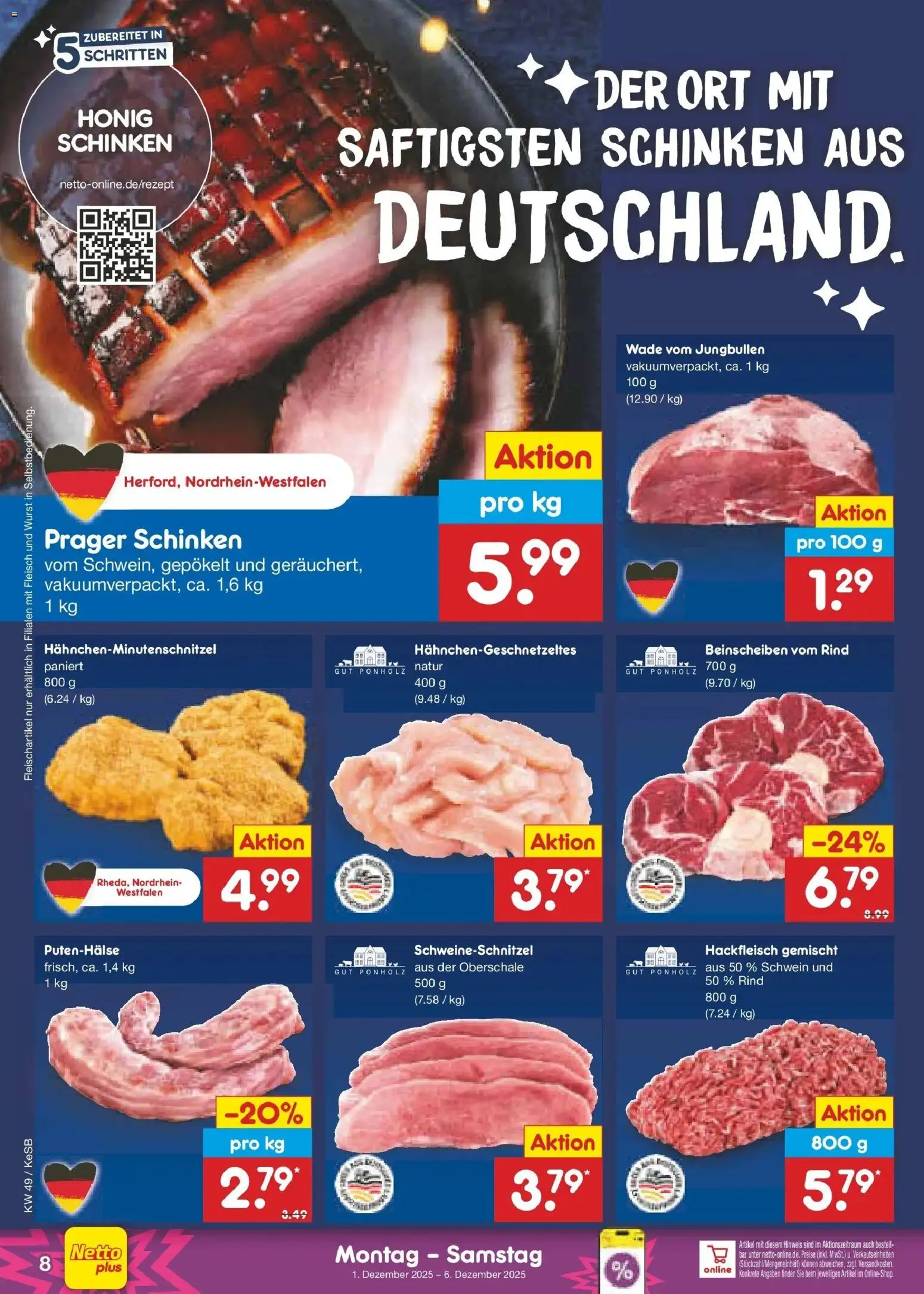 Netto Marken-Discount prospekt Bonn	 – gültig ab 01.12.2025 | Seite: 8 | Produkte: Wurst, Schinken, Fleisch, Hackfleisch