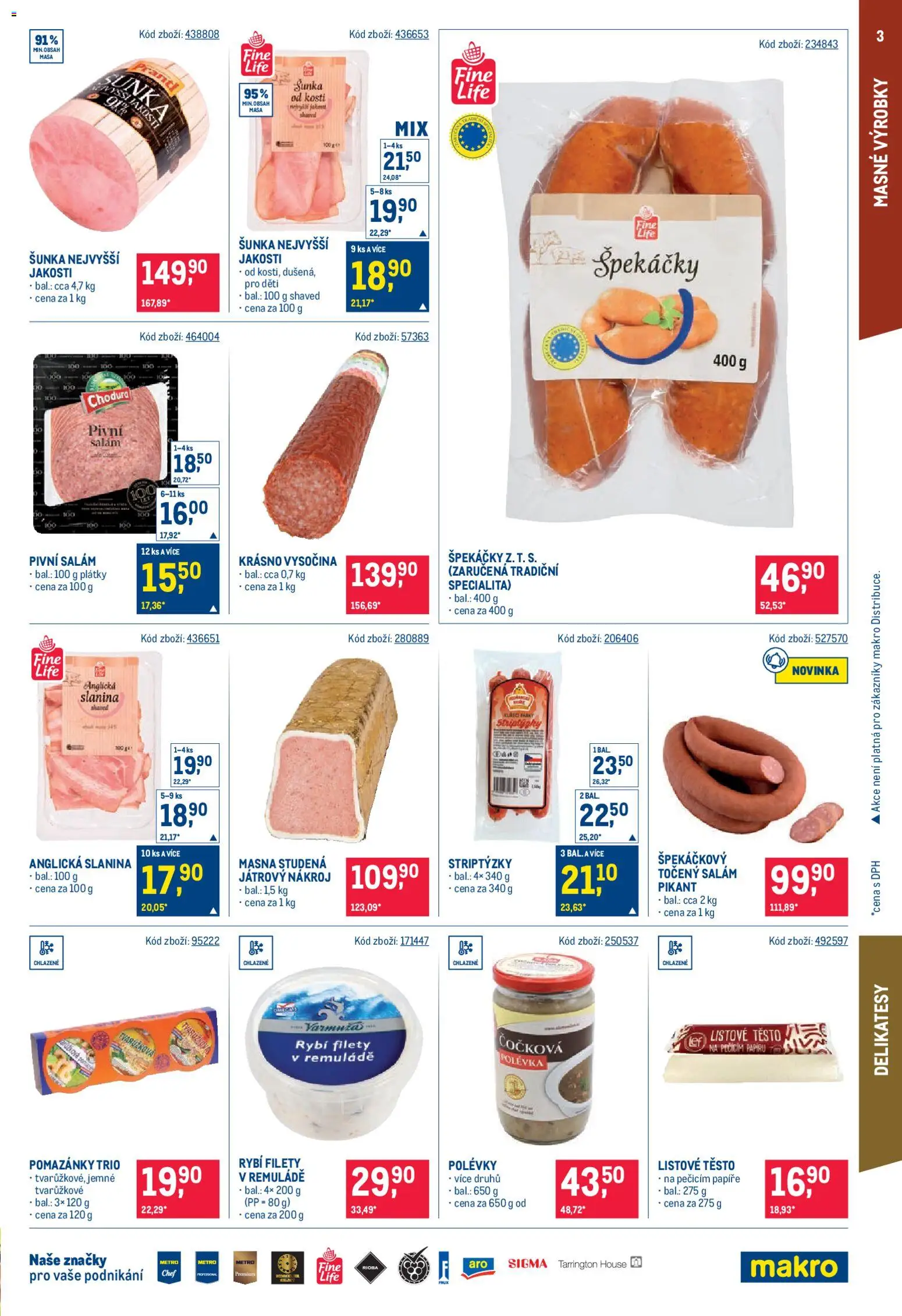 Makro leták - Maloobchod od 22.04.2026 | Strana: 3 | Produkty: Salám, Listové těsto, Slanina, Těsto