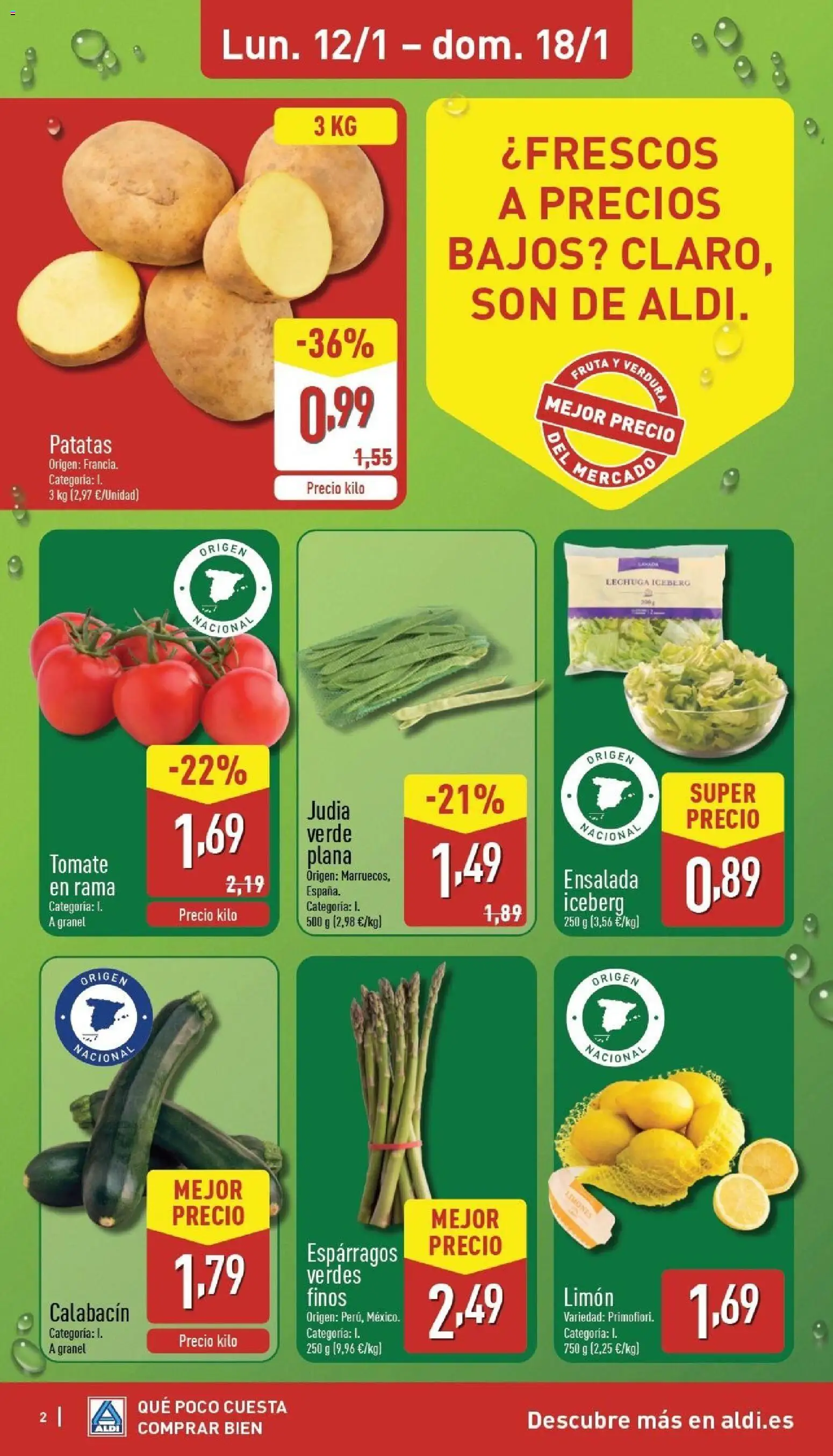 Aldi folleto Canarias │ válido desde el 12.01.2026 | Página: 2 | Productos: Calabacín, Νερό καρύδας, Ensalada