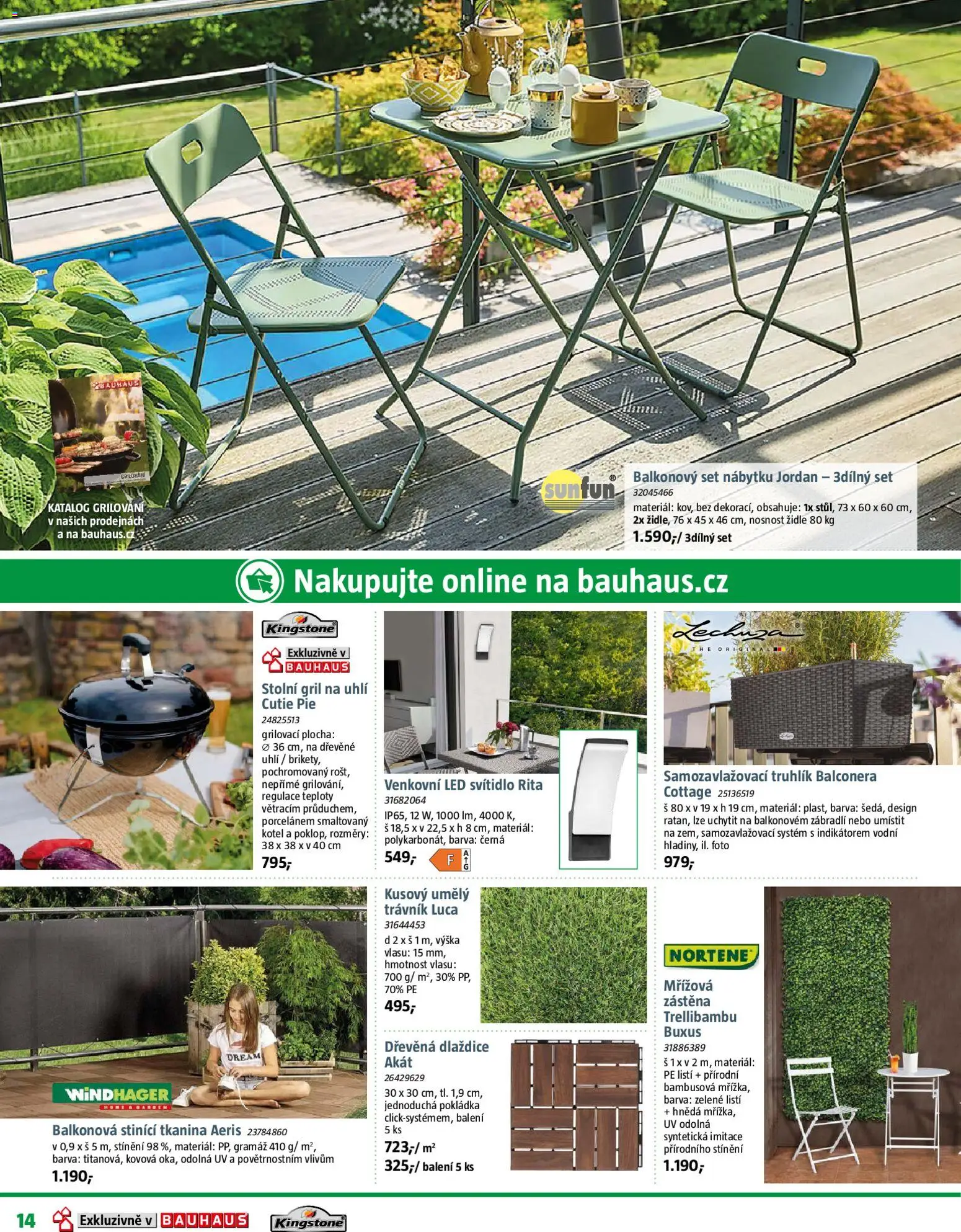 Bauhaus katalog Zahradní centrum od 20.03.2026 | Strana: 14 | Produkty: Truhlík, Stolní gril, Zábradlí, Gril