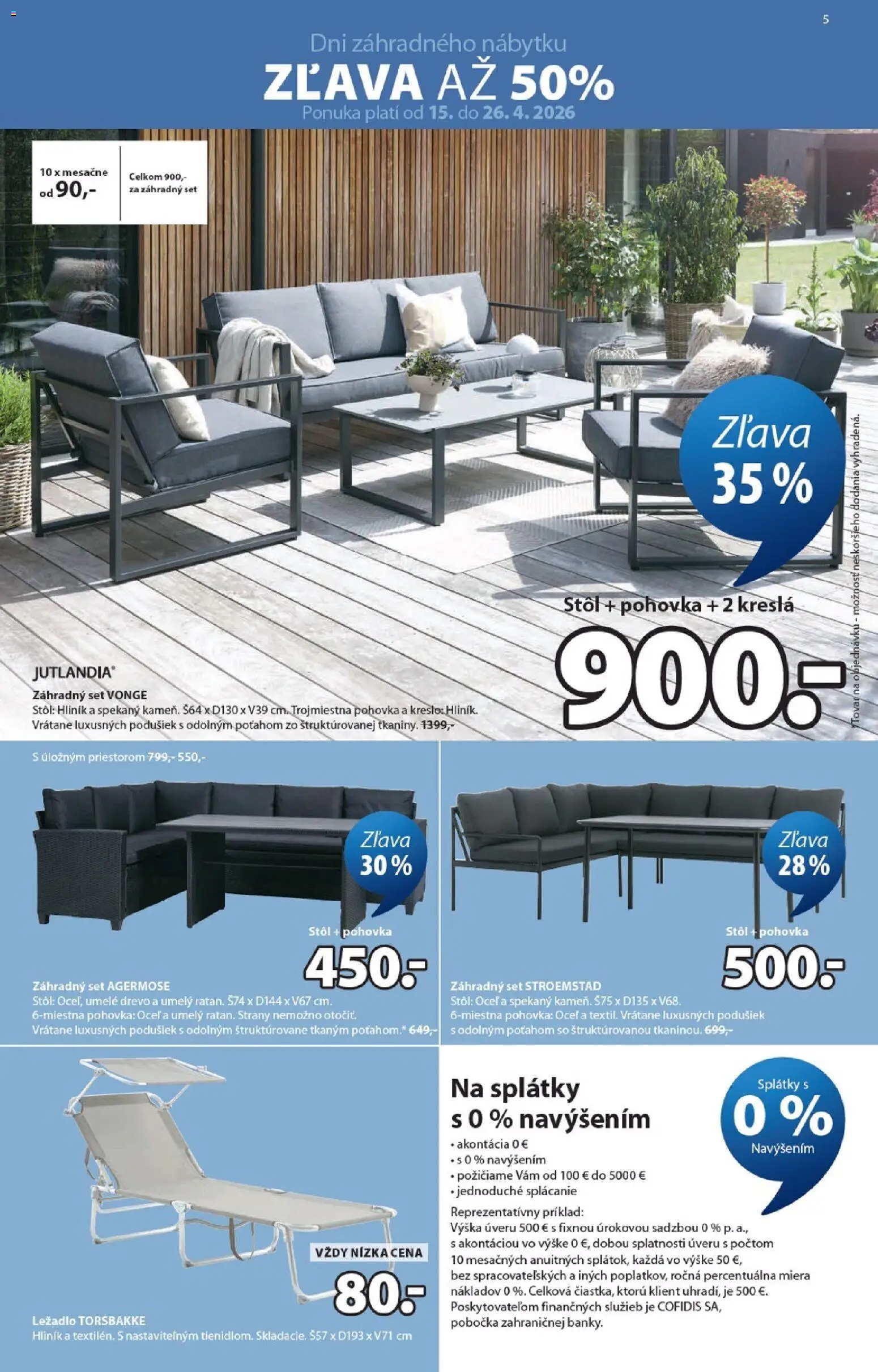 Nové JYSK akcie – leták je platný od 15.04.2026 | Strana: 5 | Produkty: Kreslá, Pohovka, Stôl, Ležadlo