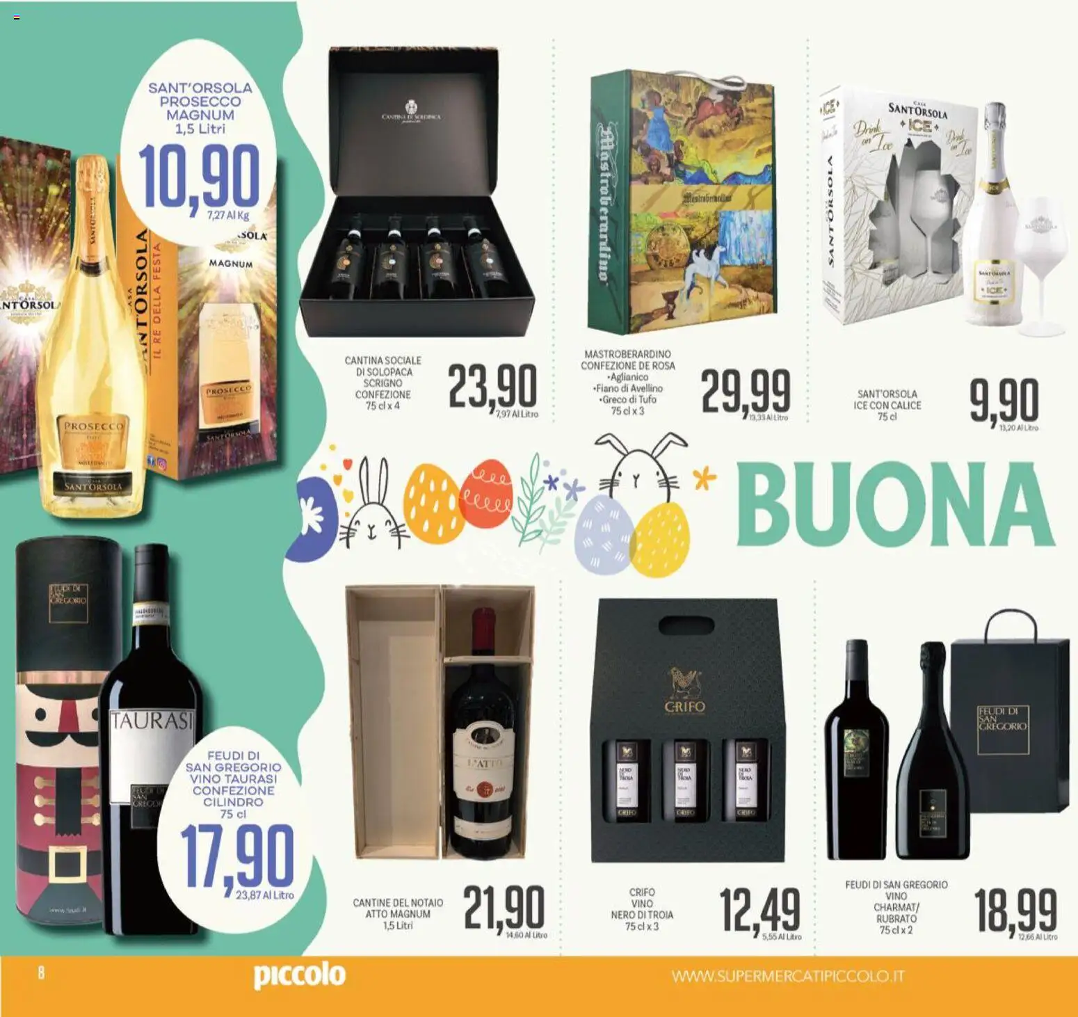 Volantino Piccolo del 26.03.2026 | Pagina: 8 | Prodotti: Calice, Prosecco, Vino