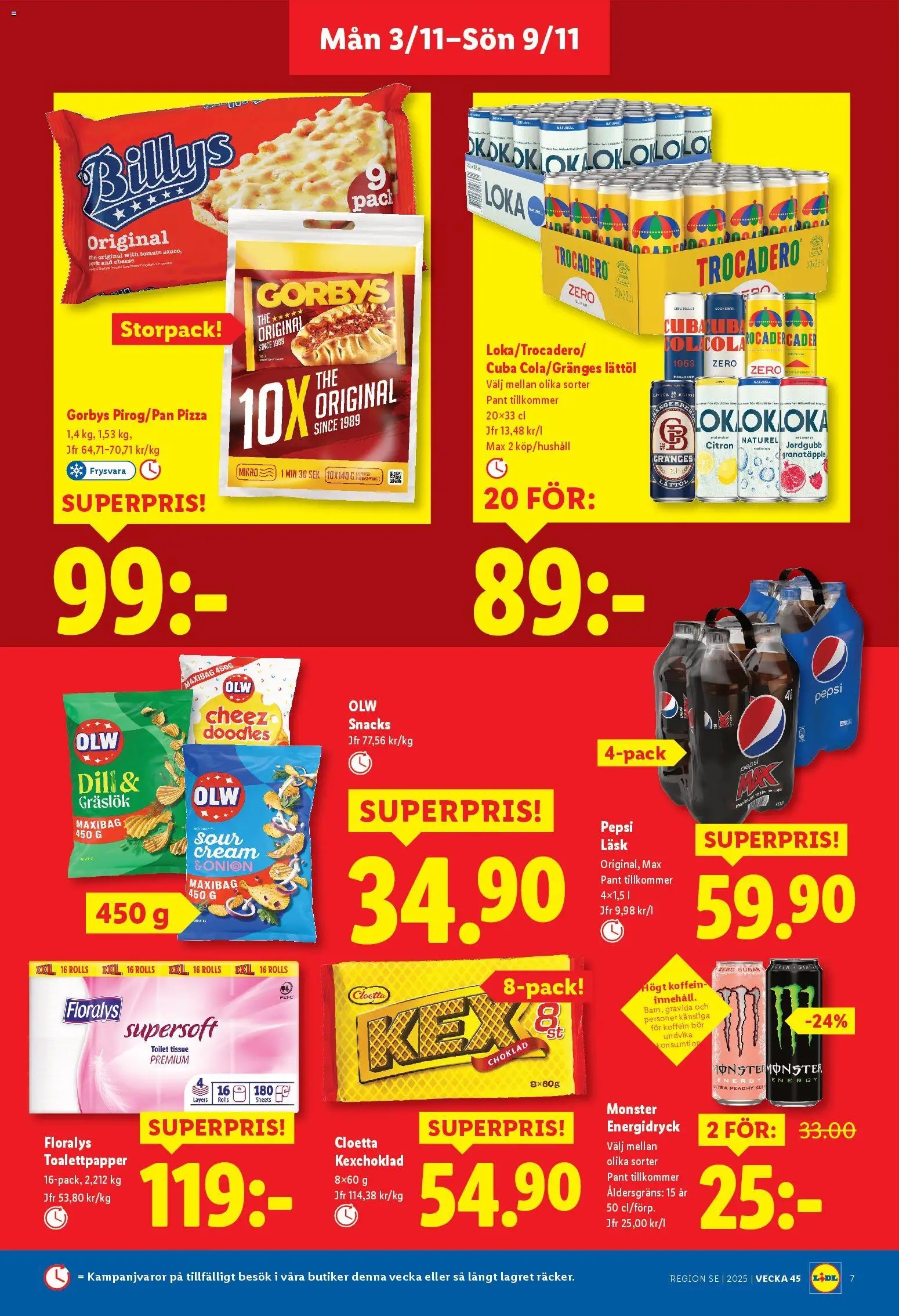 Lidl reklamblad aktuell från 03.11.2025 | Sida: 7 | Produkter: Toalettpapper, Pizza, Energidryck, Citron