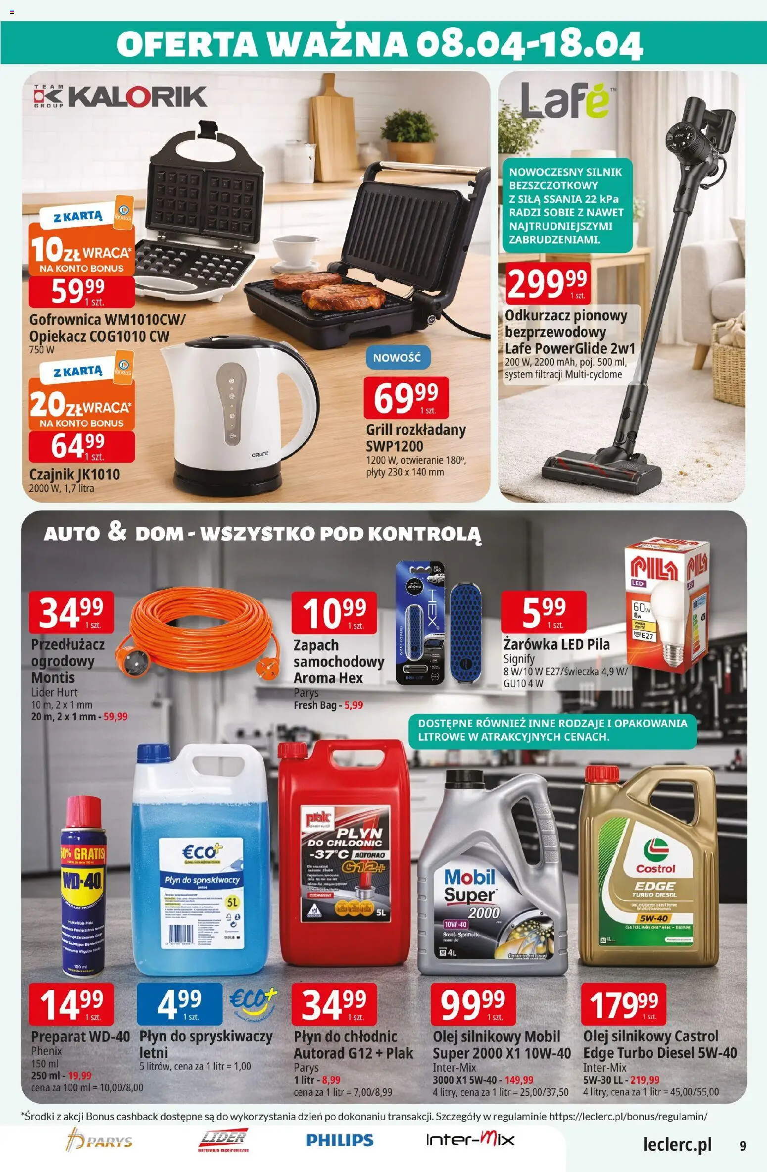 E.Leclerc gazetka - Elbląg od 08.04.2026 | Strona: 9 | Produkty: Grill, Czajnik, Opiekacz, Gofrownica