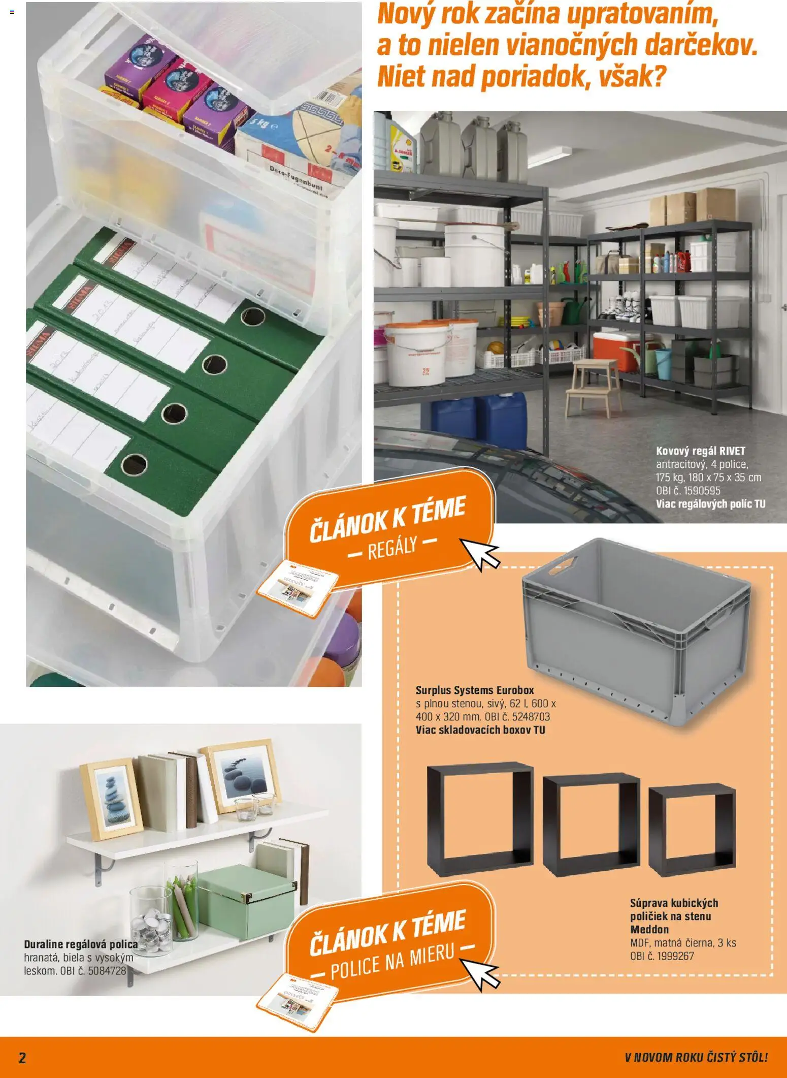 Nové OBI akcie – leták je platný od 15.01.2026 | Strana: 2 | Produkty: Kovový regál, Regál, Stôl, Police