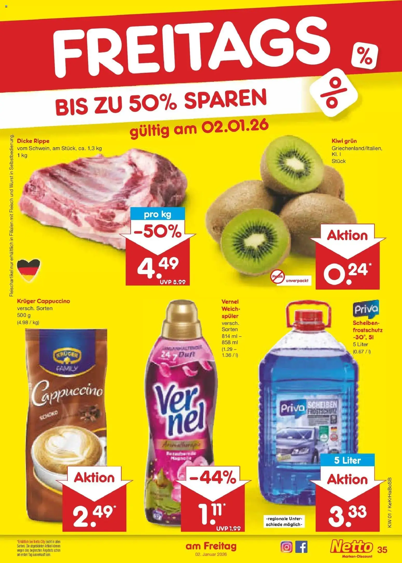 Netto Marken-Discount prospekt Bonn	 – gültig ab 28.12.2025 | Seite: 49 | Produkte: Wurst, Kruger cappuccino, Kiwi, Vernel