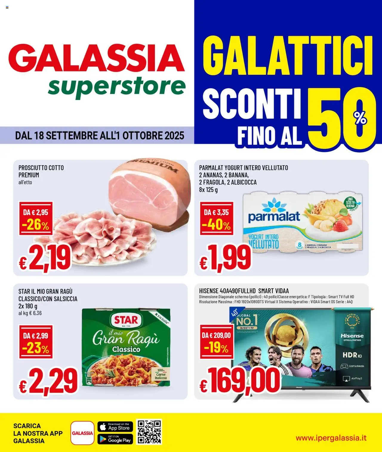 Volantino Galassia del 18.09.2025 | Pagina: 1 | Prodotti: Schermo, Yogurt, The, TV