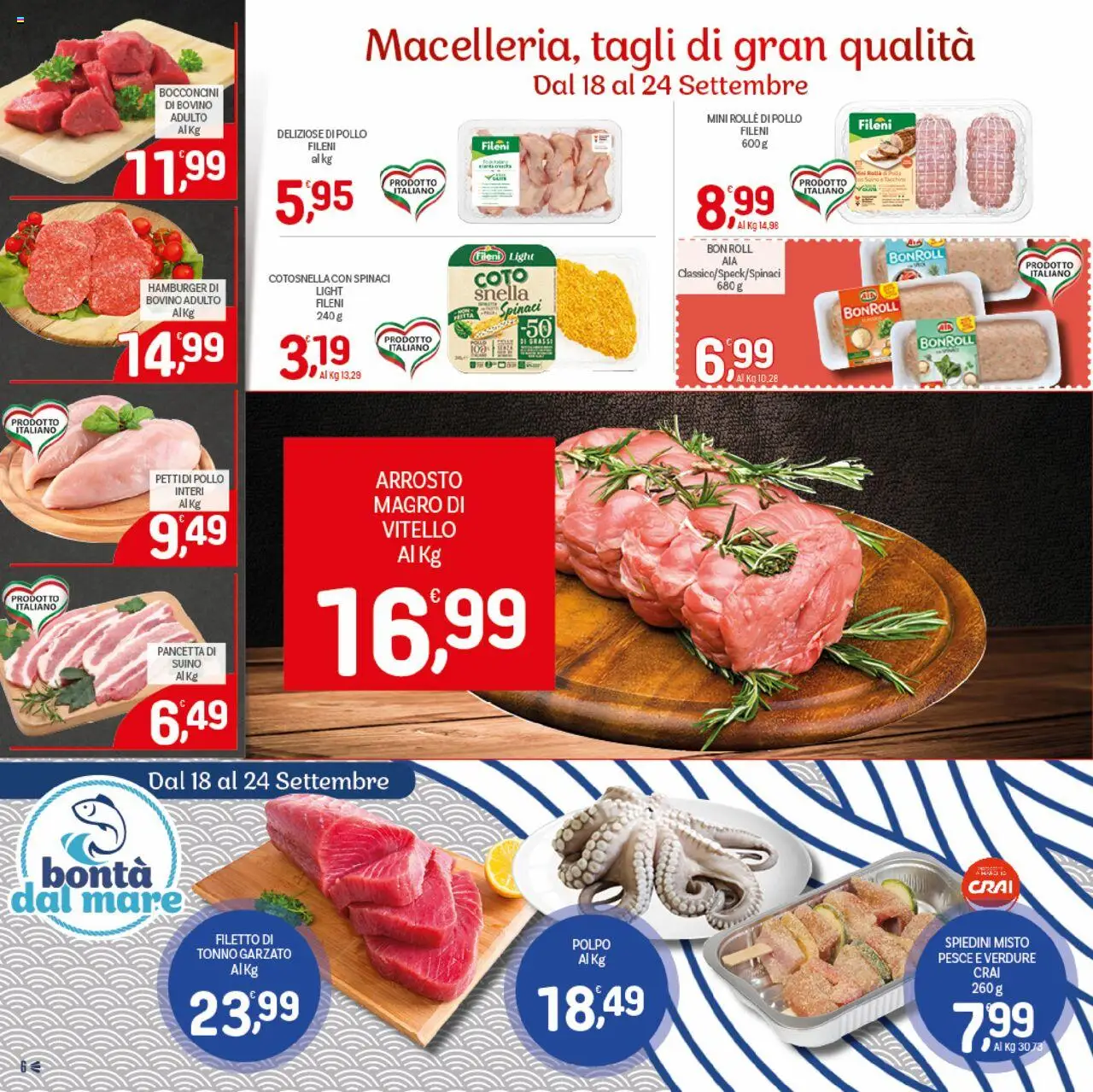 Volantino CRAI del 18.09.2025 | Pagina: 6 | Prodotti: Pancetta, Tacchino, Hamburger, Spiedini