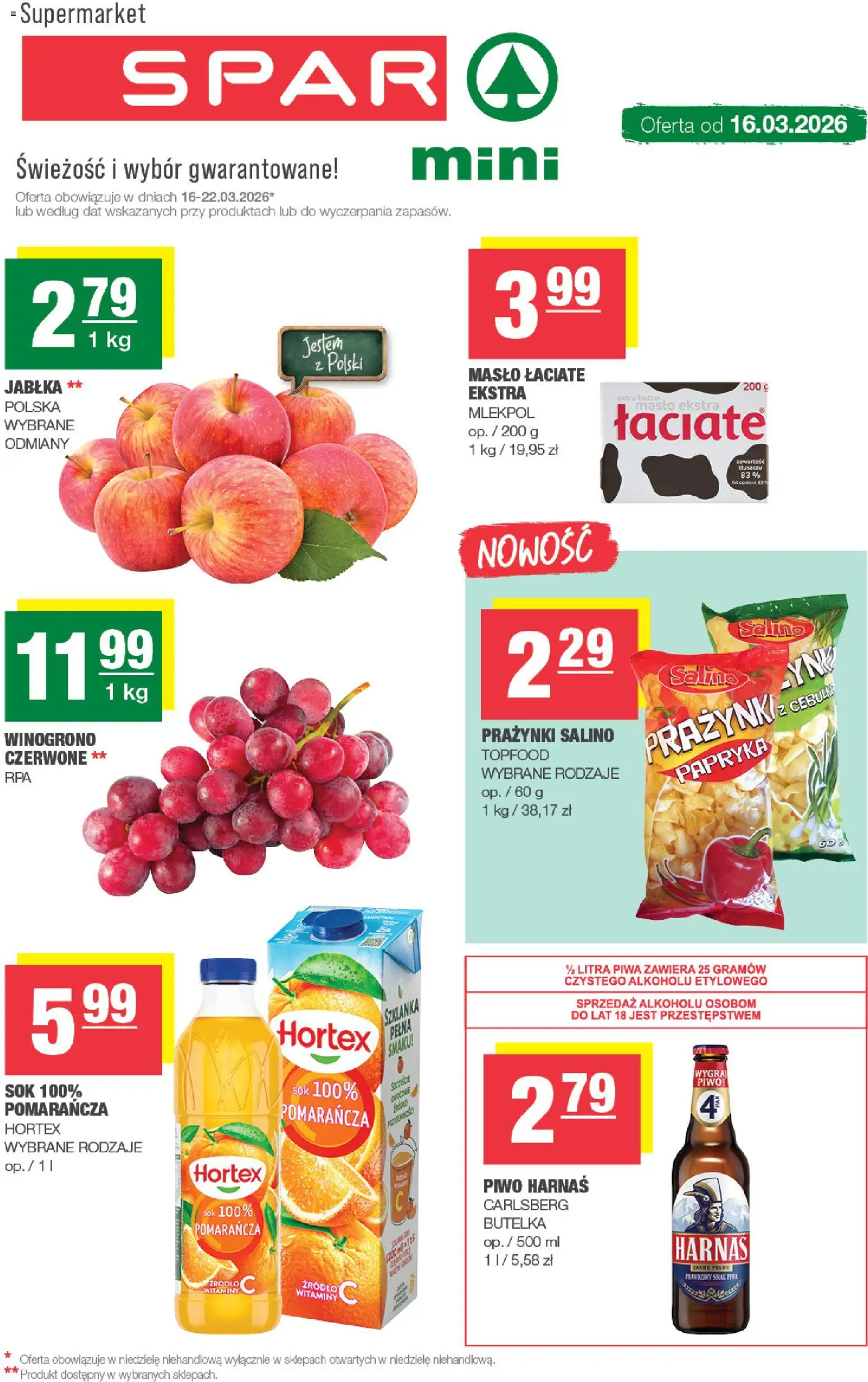 Spar gazetka - Mini od 16.03.2026 | Strona: 1 | Produkty: Masło, Piwo, Jabłka, Masło łaciate