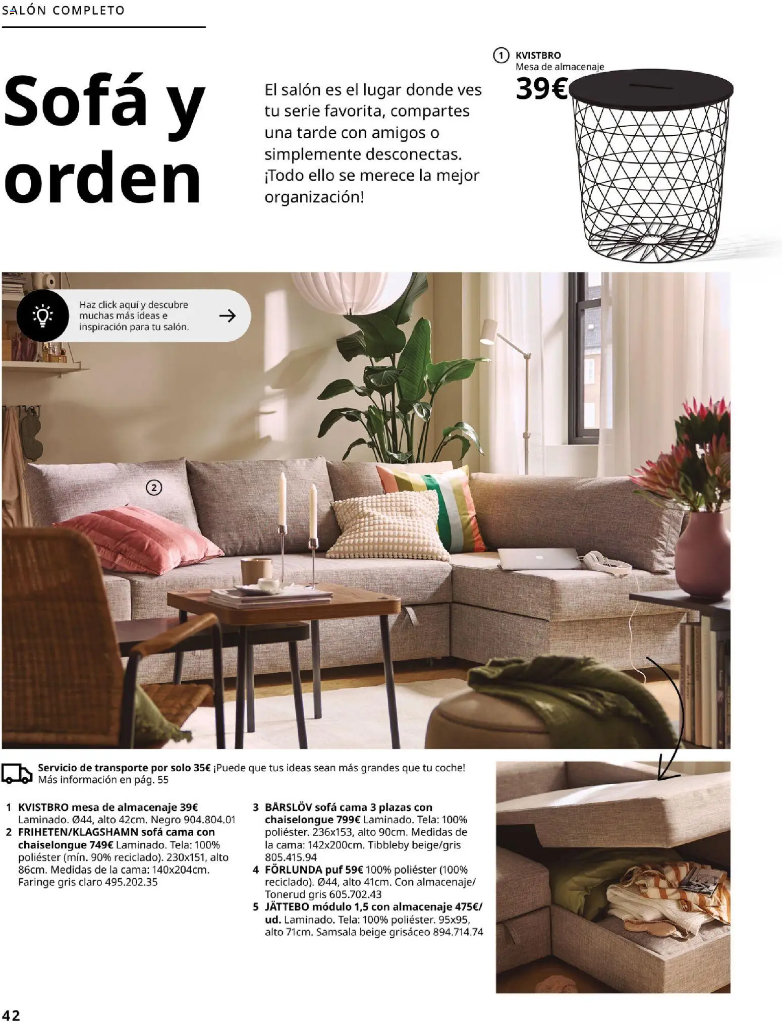 Catálogo IKEA Organización en el hogar │ válido desde el 15.01.2026 | Página: 42 | Productos: Sofá cama, Cama, Sofá, Mesa