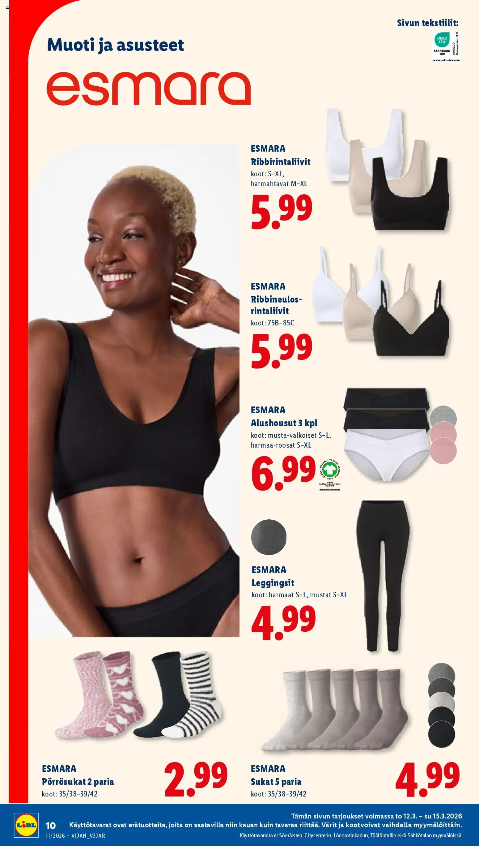Lidl tarjoukset - Helsinki – voimassa 12.03.2026 alkaen | Sivu: 14 | Tuotteet: Rintaliivit, Sukat, Leggingsit, Alushousut