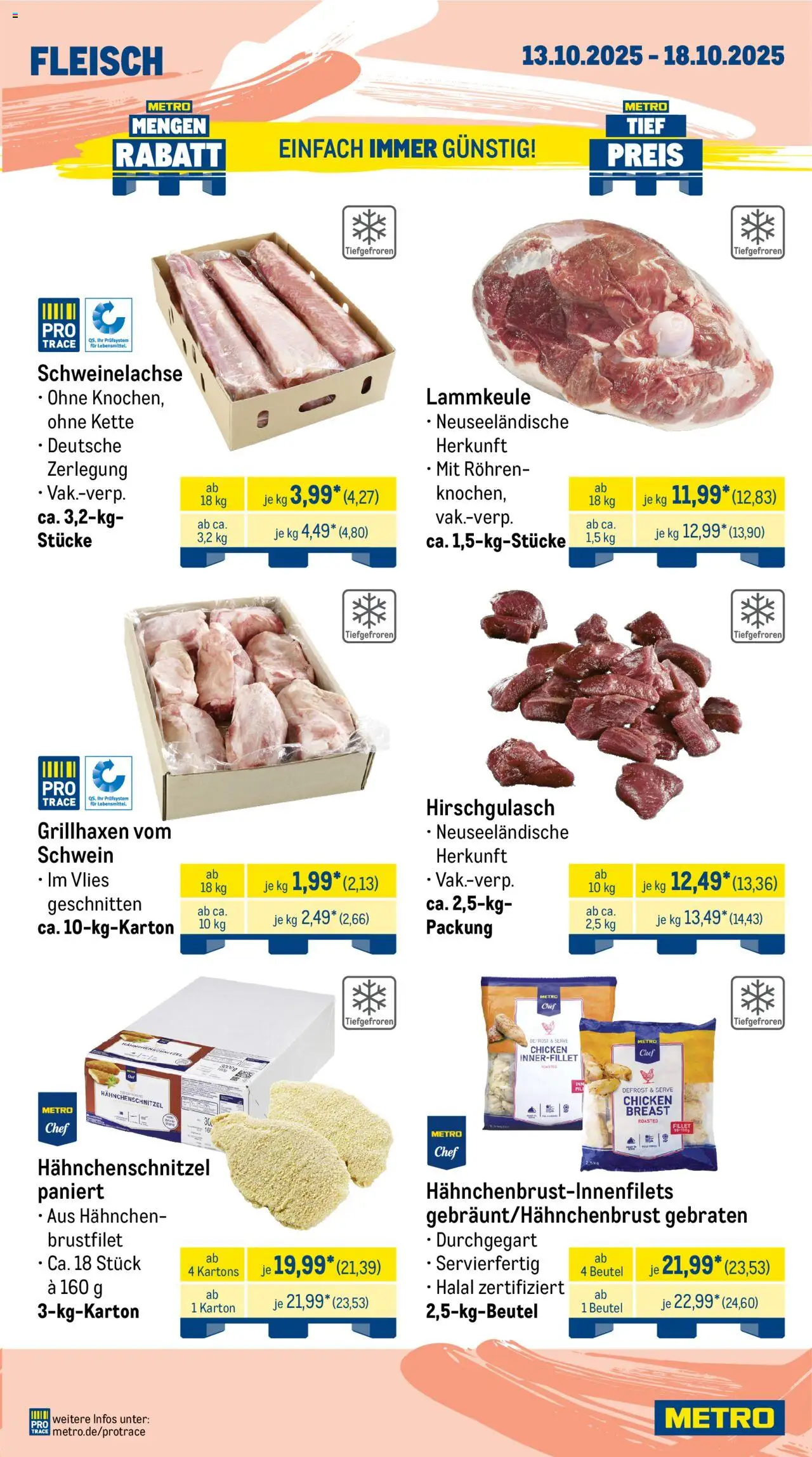 Metro Wochen-Angebote Gastro – gültig ab 13.10.2025 | Seite: 3 | Produkte: Lammkeule, Hahnchen, Fleisch