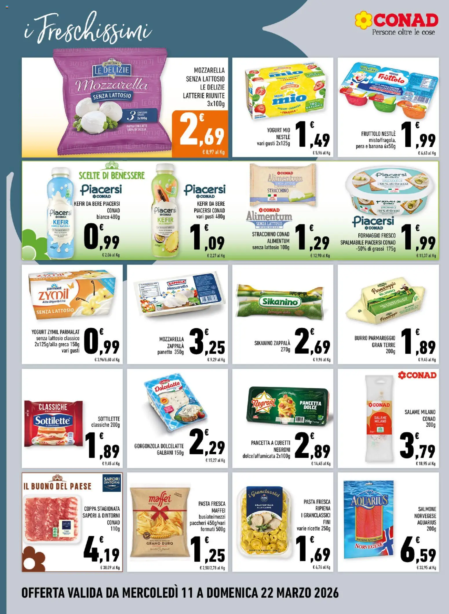 Volantino Conad del 11.03.2026 | Pagina: 10 | Prodotti: Salmone, Mozzarella, Stracchino, Gorgonzola