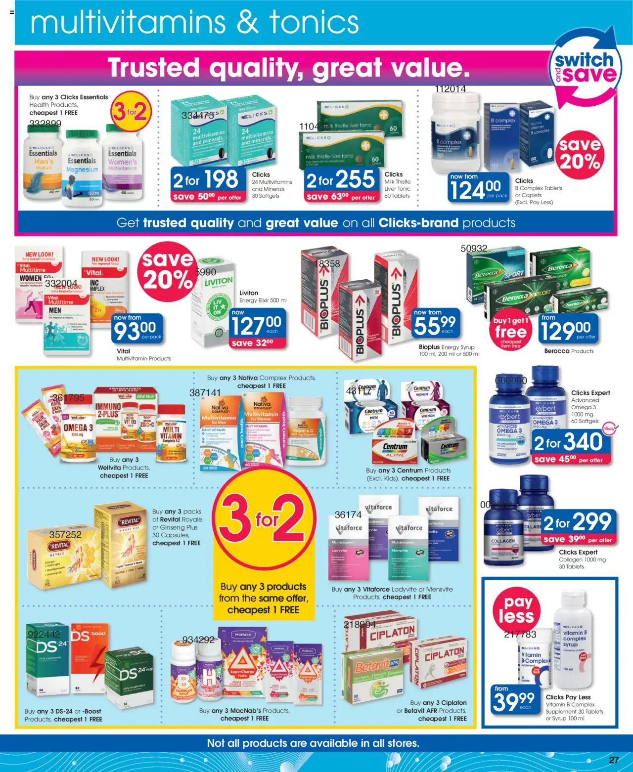 Clicks Specials │ valid from 07.08.2025 | Page: 23 | Products: Tonic, Multivitamins, Milk, Switch