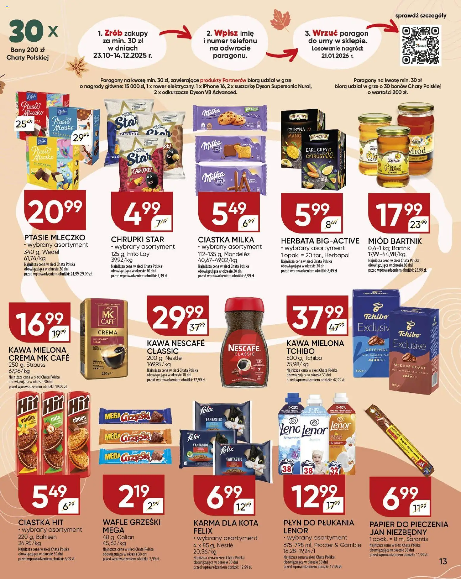 Chata Polska - Gazetka od 06.11.2025 | Strona: 13 | Produkty: Miód, Chrupki, Nescafe, Ser