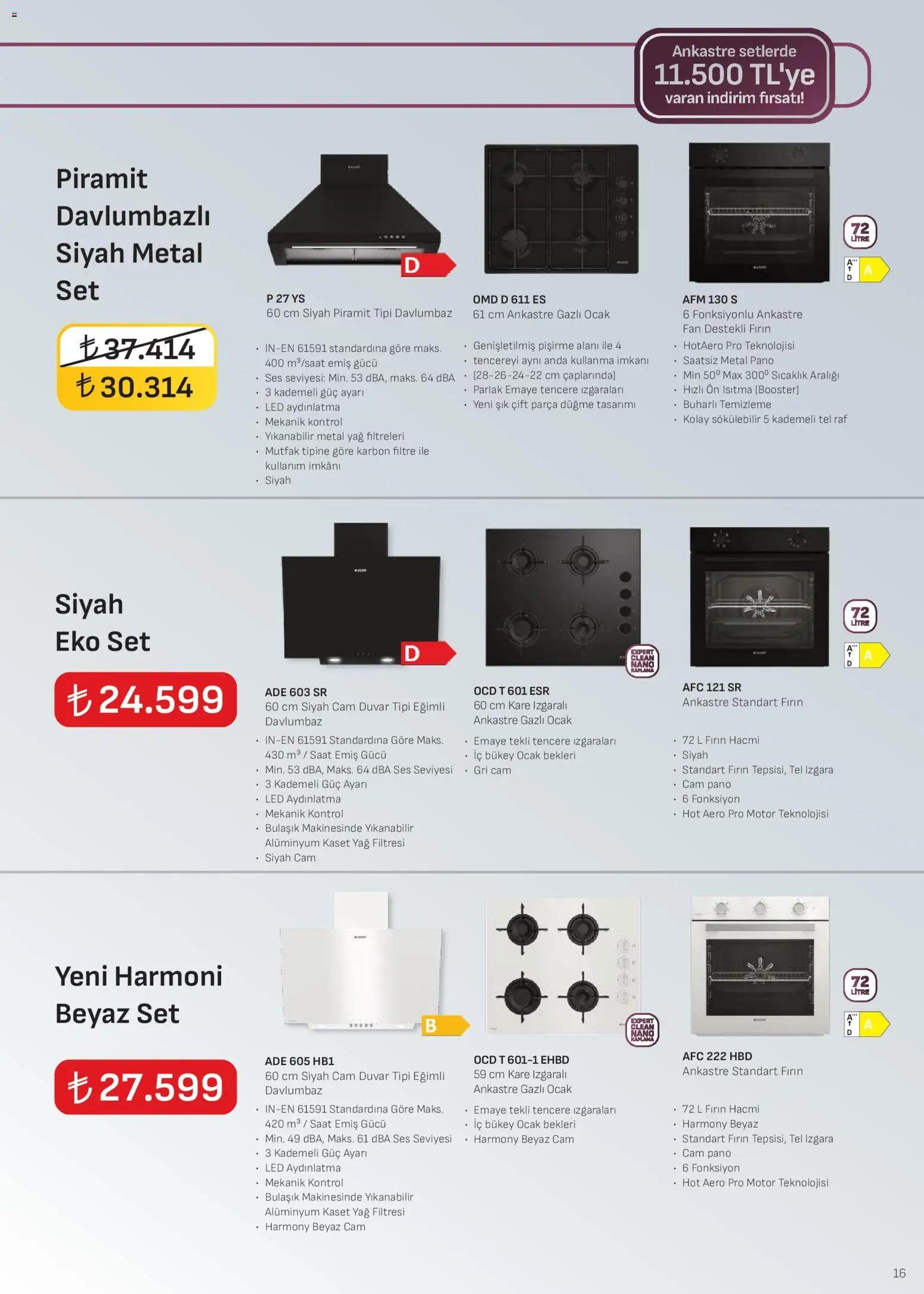 Arçelik - Ankastre Kataloğu - 16.04.2026 tarihinden itibaren geçerlidir | Sayfa: 16 | Ürünler: Fırın, Ocak, Izgara, Fan