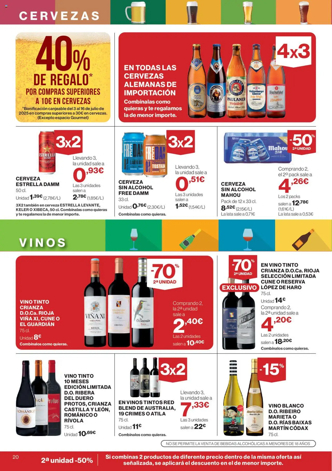 Hipercor catálogo │ válido desde el 19.06.2025 | Página: 22 | Productos: Cerveza sin alcohol, Vino, Cerveza, Té
