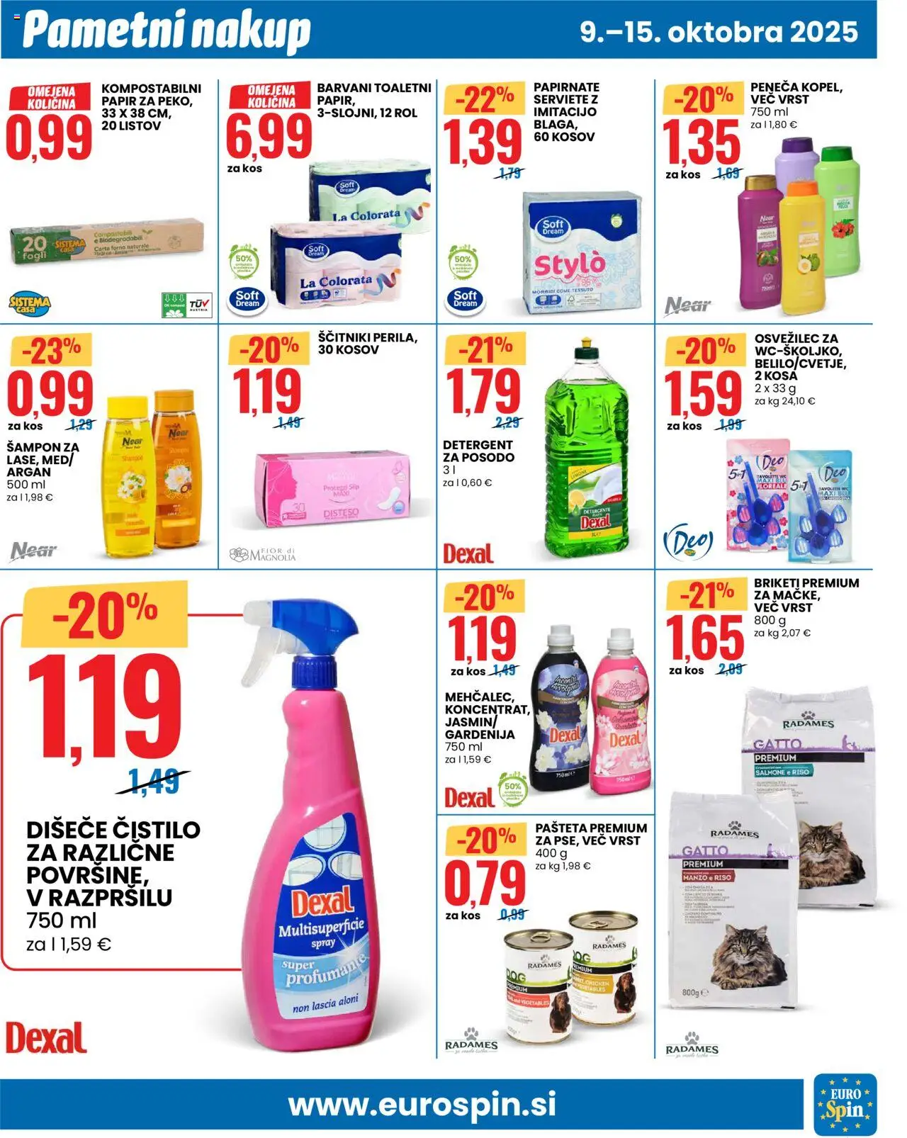Novi Eurospin katalog ponudbe – veljaven od 09.10.2025 | Stran: 11 | Izdelki: Pašteta, Sampon, Detergent, Ščitniki