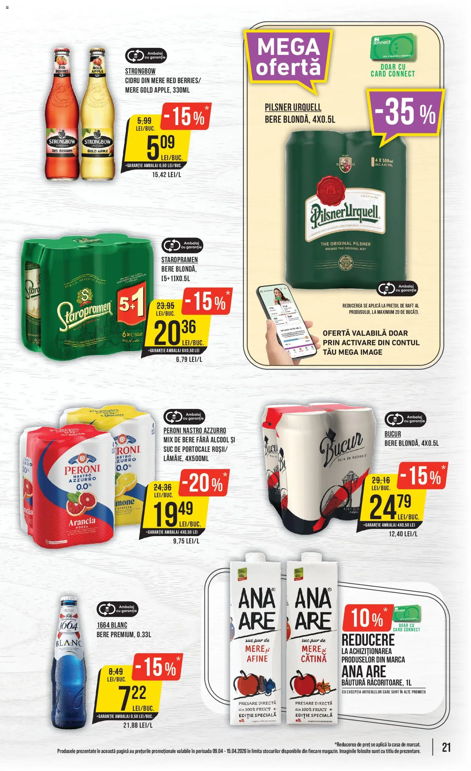 Noul catalog Mega Image – valabil de la 09.04.2026 | Pagină: 21 | Produse: Afine, Suc, Bere, Portocale