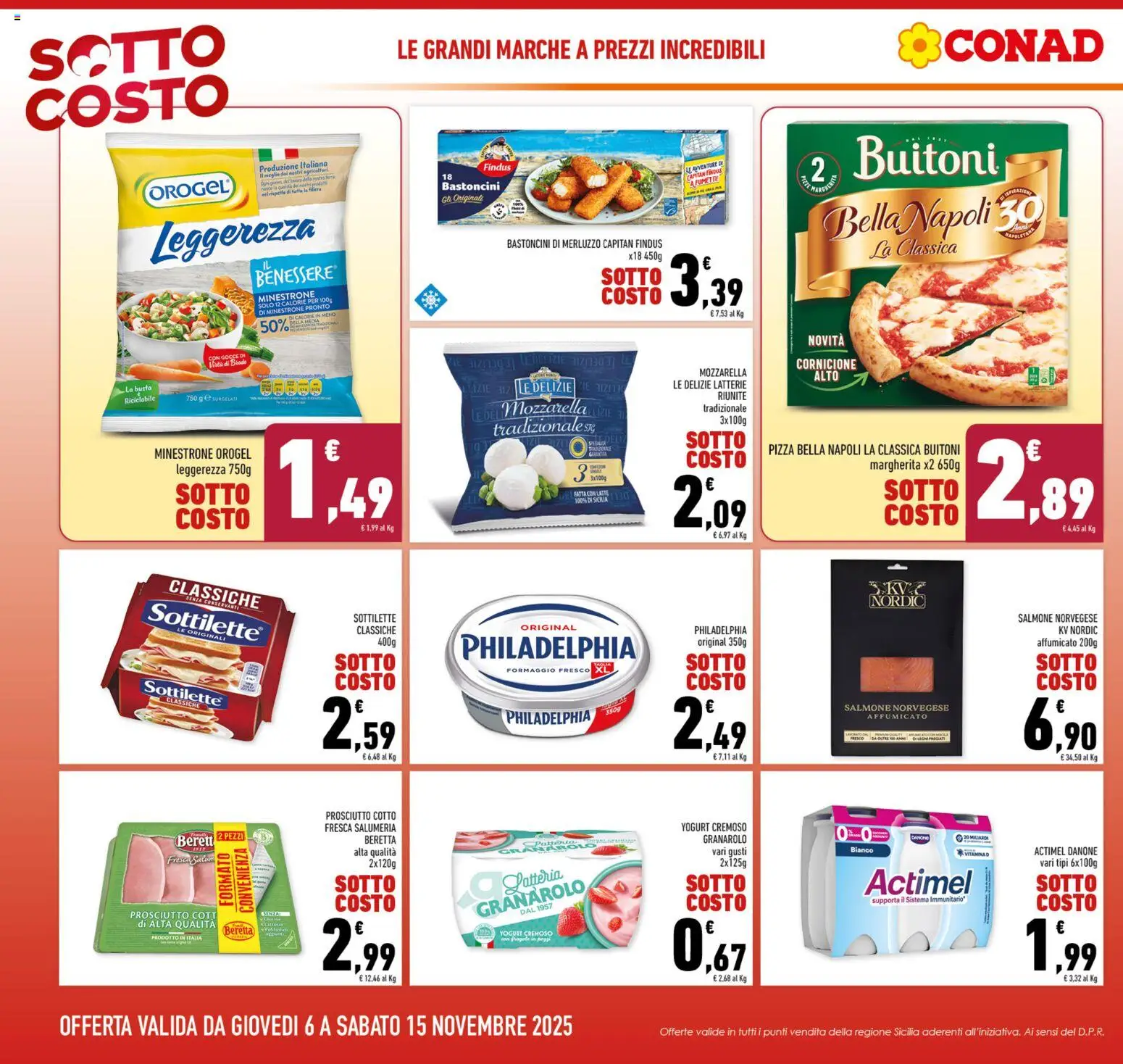 Volantino Conad del 06.11.2025 | Pagina: 2 | Prodotti: Prosciutto Cotto, Yogurt, Salmone, Merluzzo