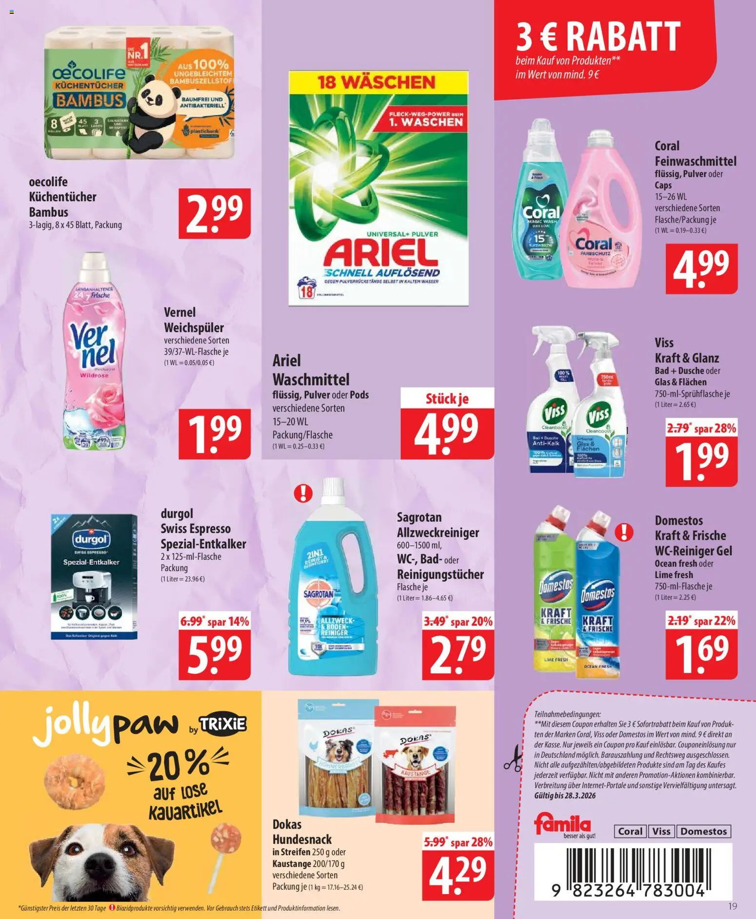 Famila Prospekt 	 – gültig ab 23.03.2026 | Seite: 19 | Produkte: Coral, Dusche, Wasser, Reinigungstücher