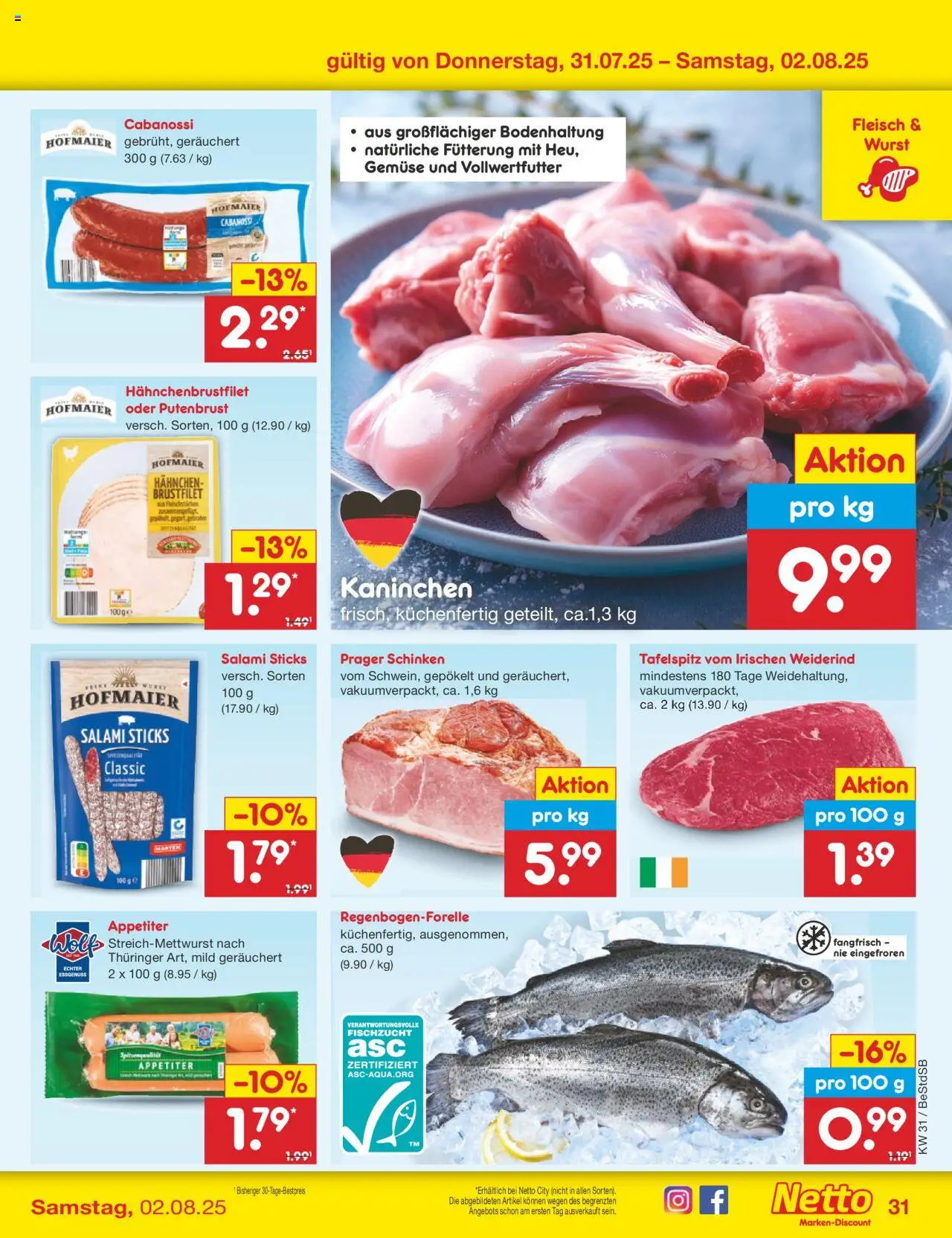 Netto Marken-Discount Prospekt 	 - gültig ab dem 28.07.2025 | Seite: 53 | Produkte: Tafelspitz, Kaninchen, Schinken, Fleisch