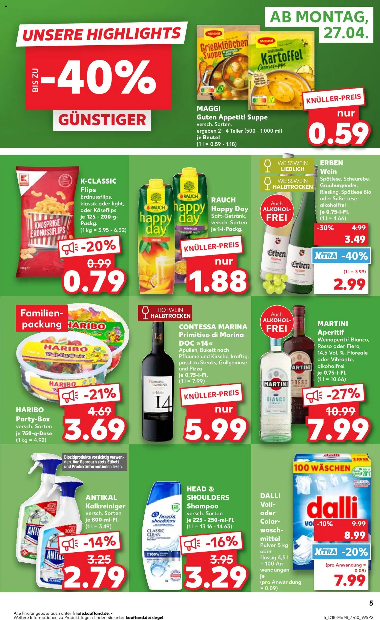 Kaufland Německo leták - Alles für den 1. Mai od 27.04.2026 | Strana: 5 | Produkty: Maggi, Pizza, Haribo, Martini Rosso
