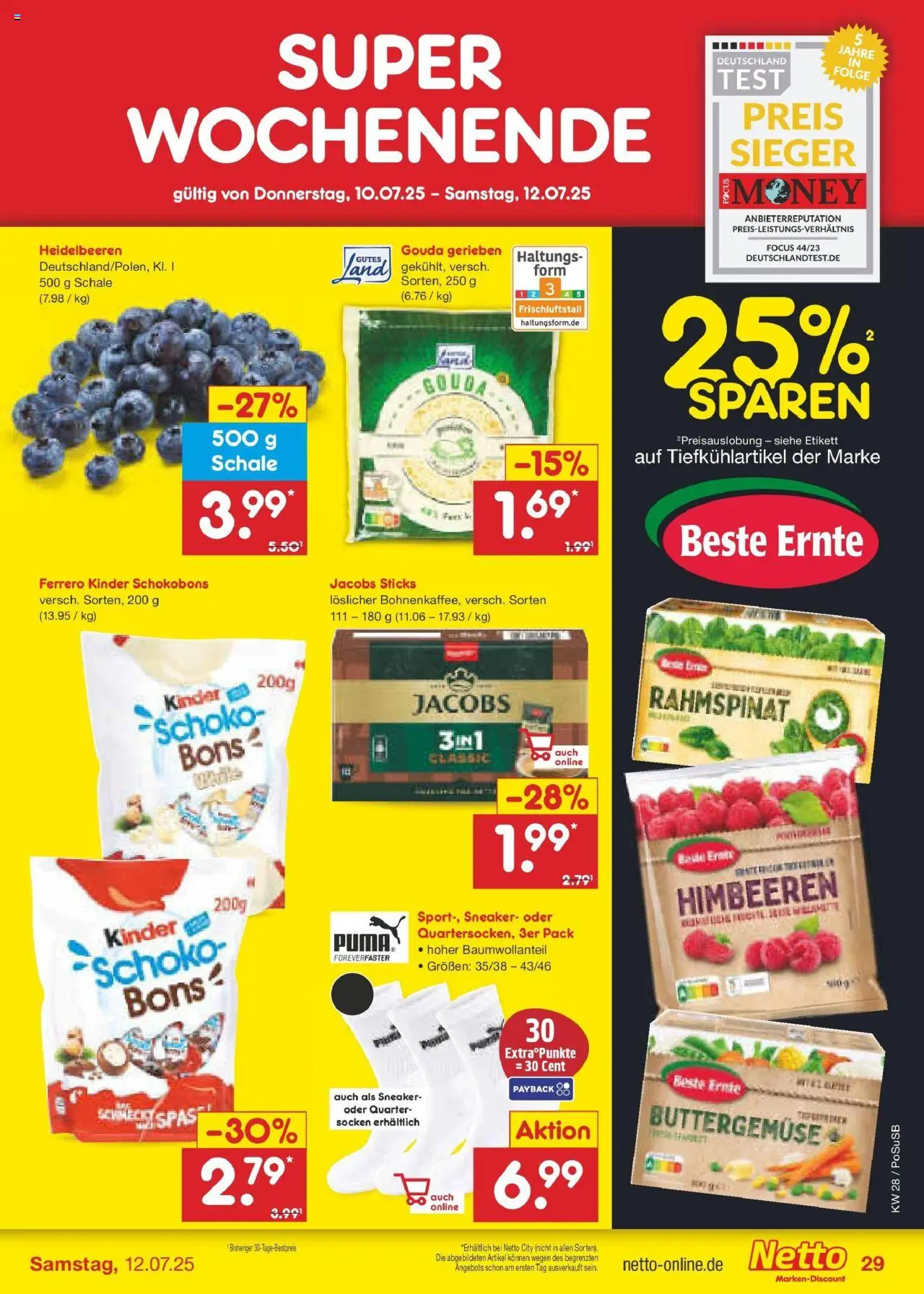 Netto Marken-Discount prospekt Regensburg	 - gültig ab dem 06.07.2025 | Seite: 45 | Produkte: Himbeeren, Gouda, Heidelbeeren, Socken