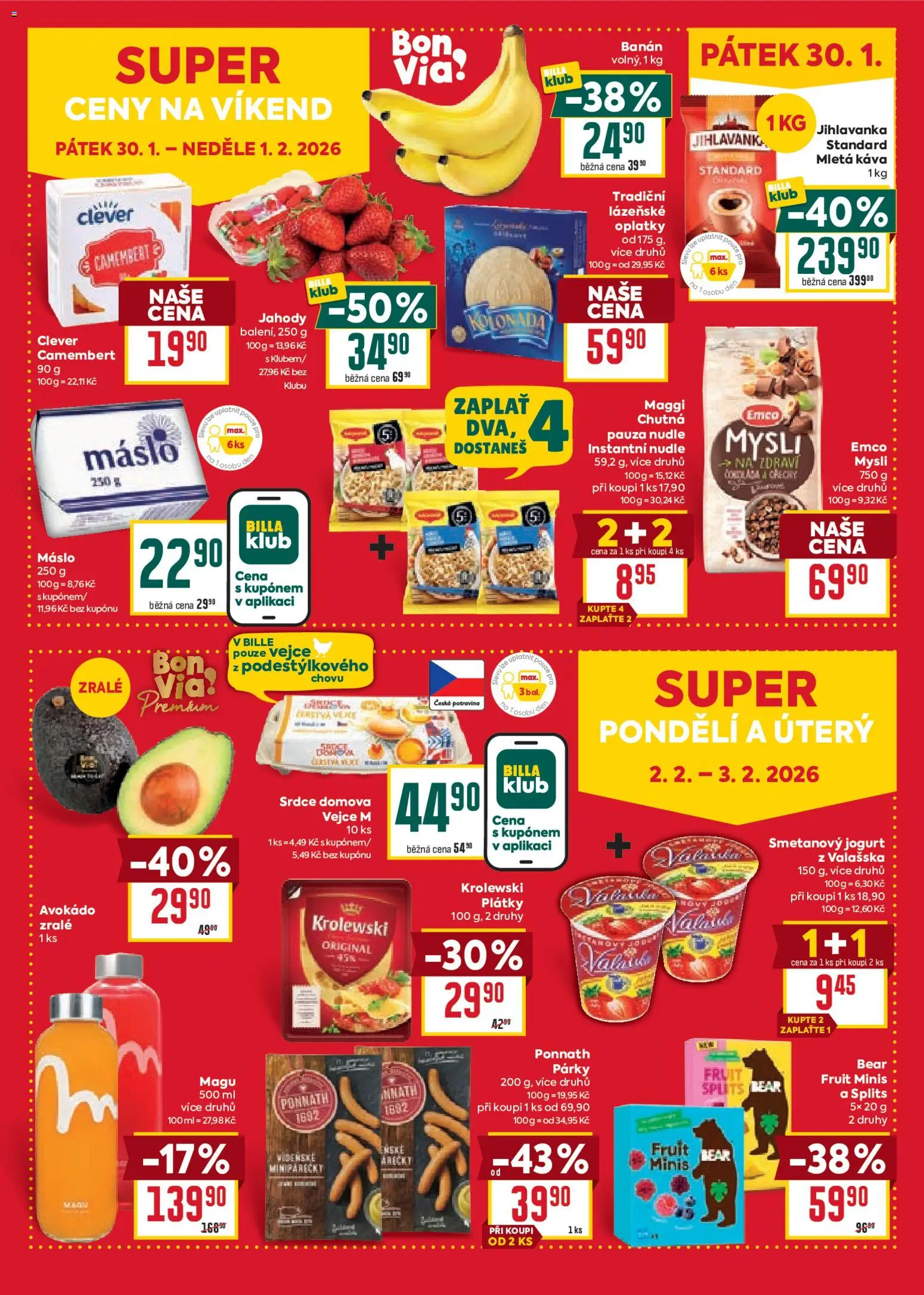 Billa Malý leták od 28.01.2026 | Strana: 4 | Produkty: Káva, Ořechy, Káva Standard, Clever