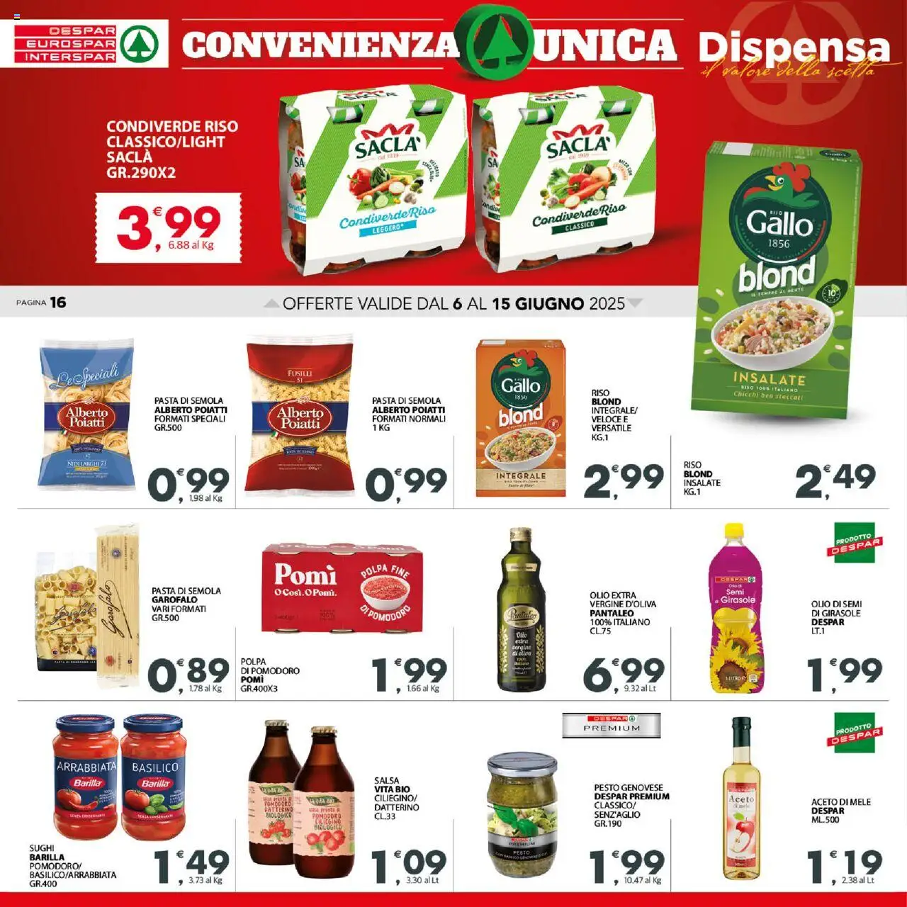 Volantino Despar del 06.06.2025 | Pagina: 16 | Prodotti: Salsa, Olive, Pesto, Fusilli