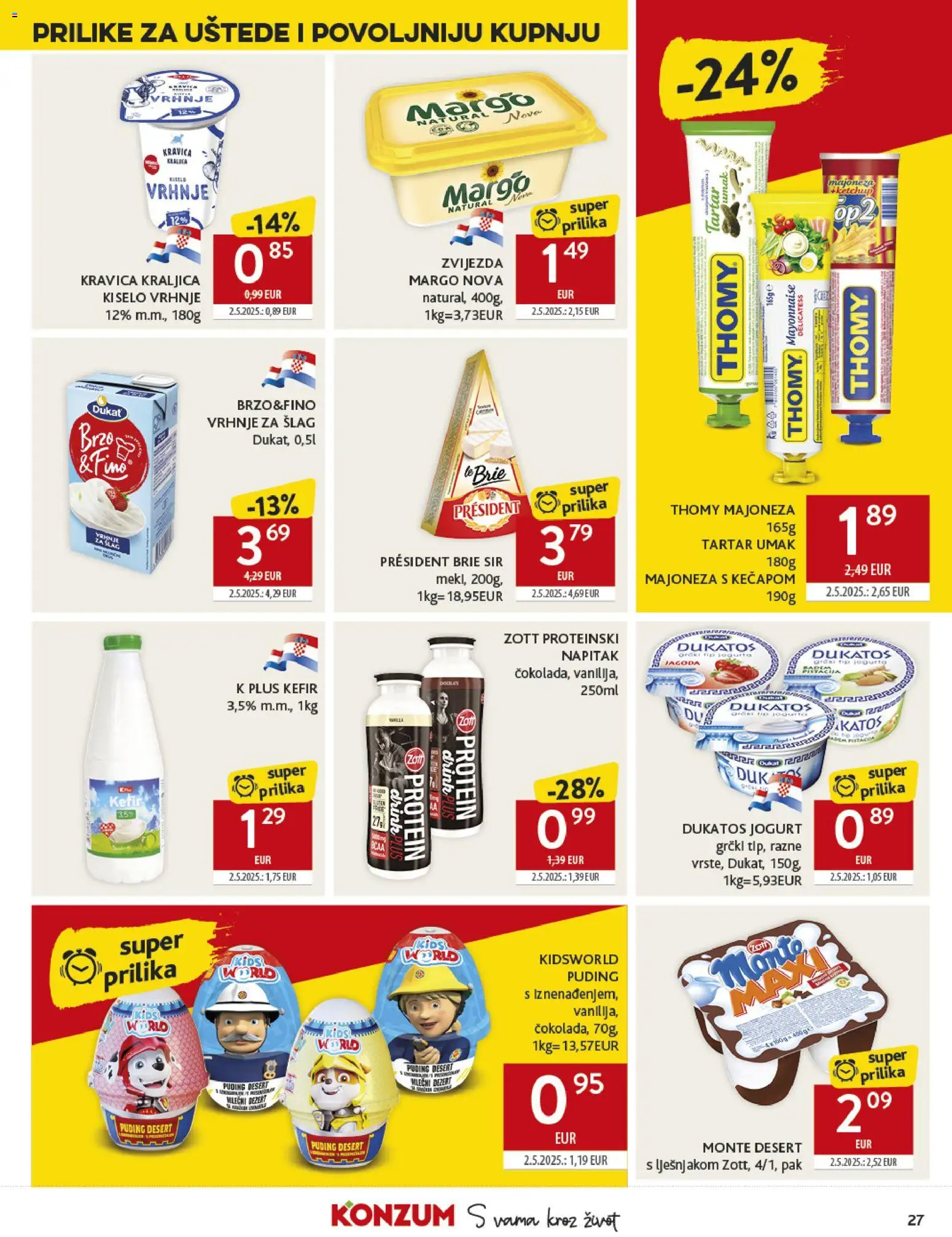 Konzum katalog | vrijedi od 29.10.2025 | Stranica: 27 | Proizvodi: Sir, Jogurt, Majoneza, Kefir