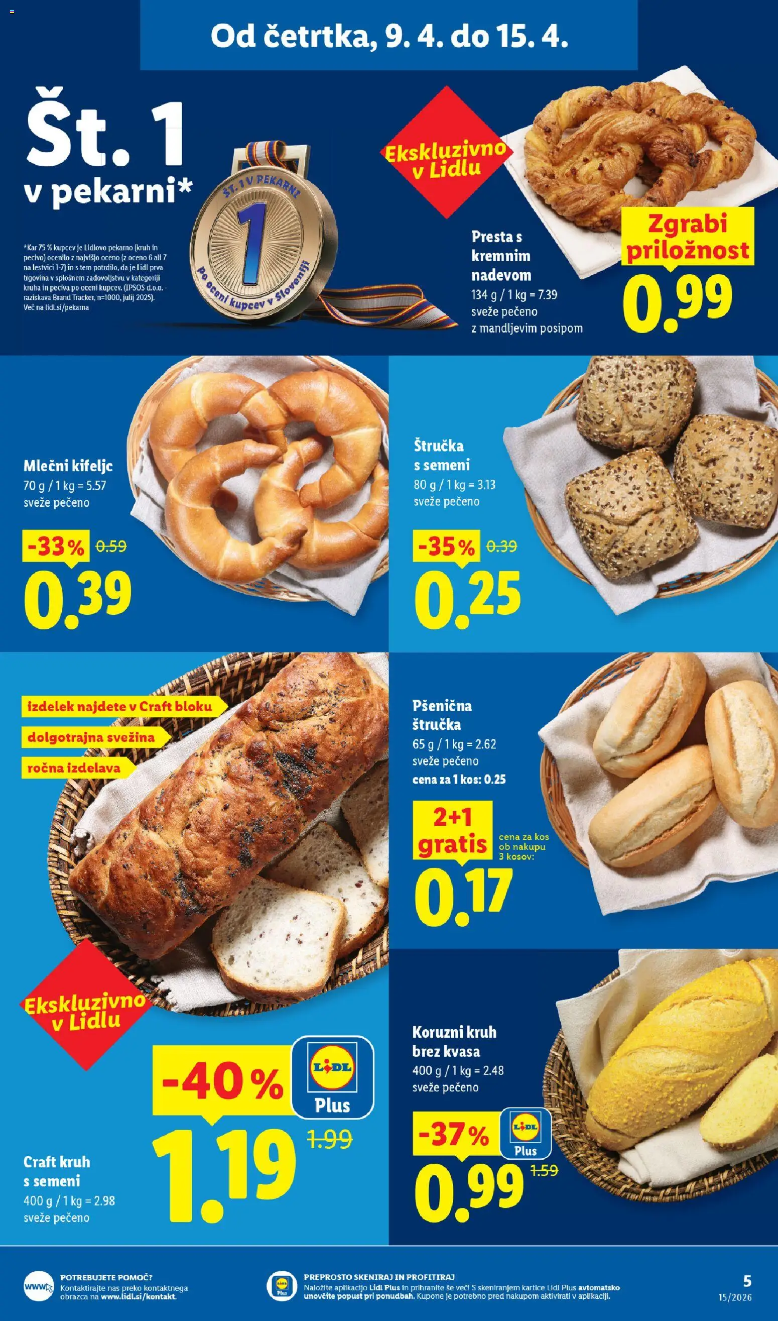 Novi Lidl katalog ponudbe – veljaven od 09.04.2026 | Stran: 5 | Izdelki: Štručka, Kos, Kruh