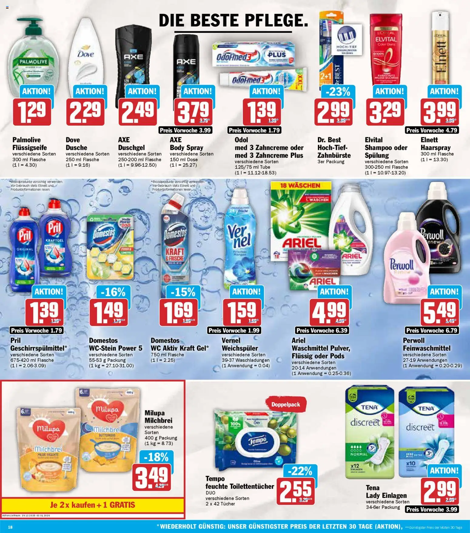 AEZ Prospekt 	 – gültig ab 29.12.2025 | Seite: 18 | Produkte: Spülung, Duschgel, Zahnbürste, Pril