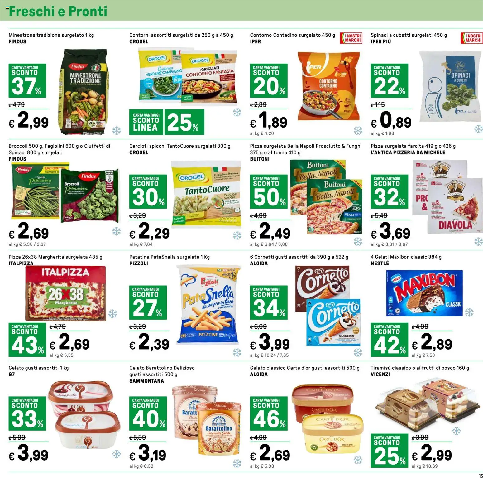 Volantino Iper del 27.03.2026 | Pagina: 13 | Prodotti: Minestrone, Caramelle, Prosciutto, Broccoli