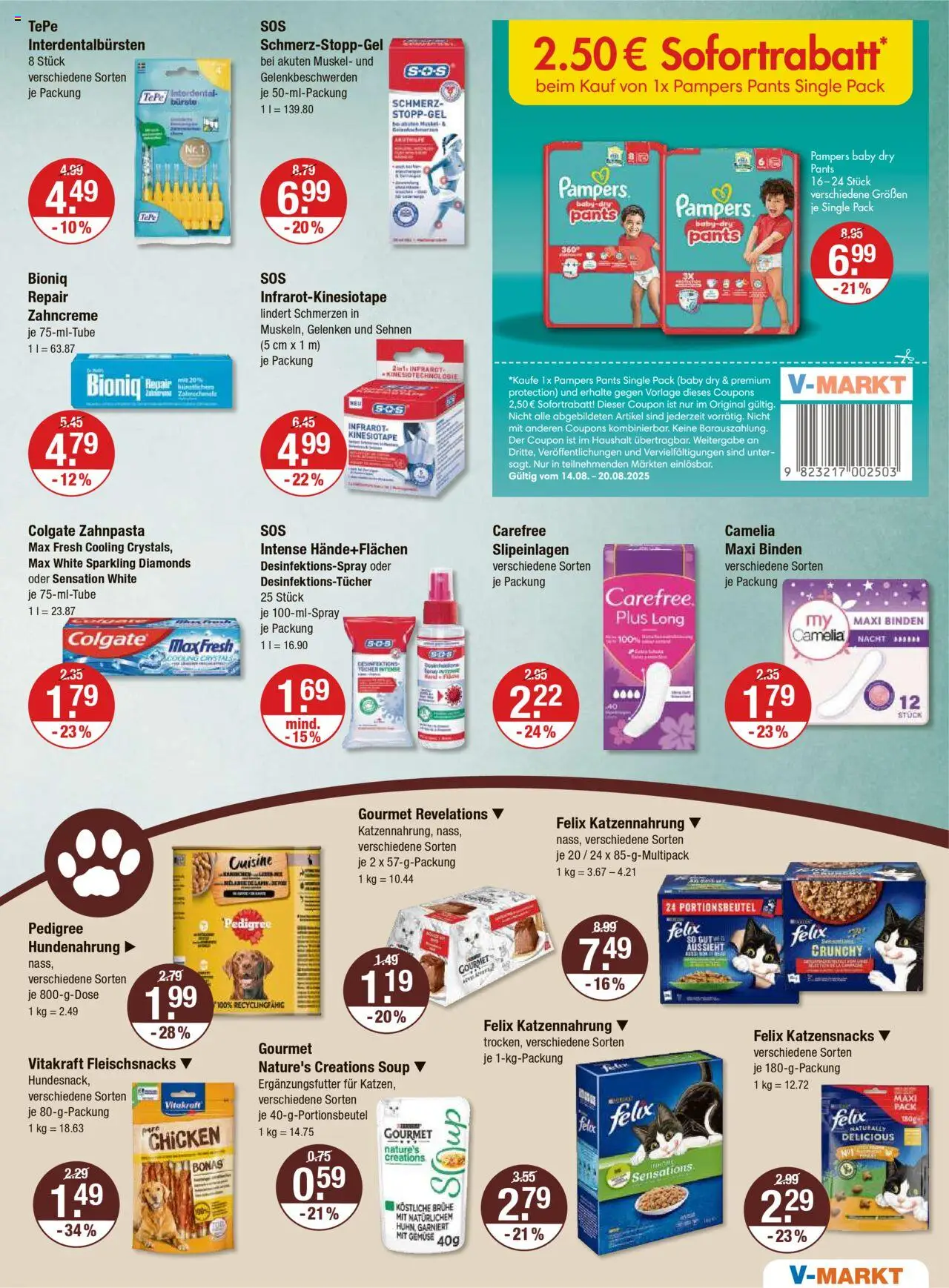 V-Markt - Hallertau/Oberpfalz - gültig ab dem 14.08.2025 | Seite: 15 | Produkte: Pampers, Bürste, Zahnpasta, Gemüse