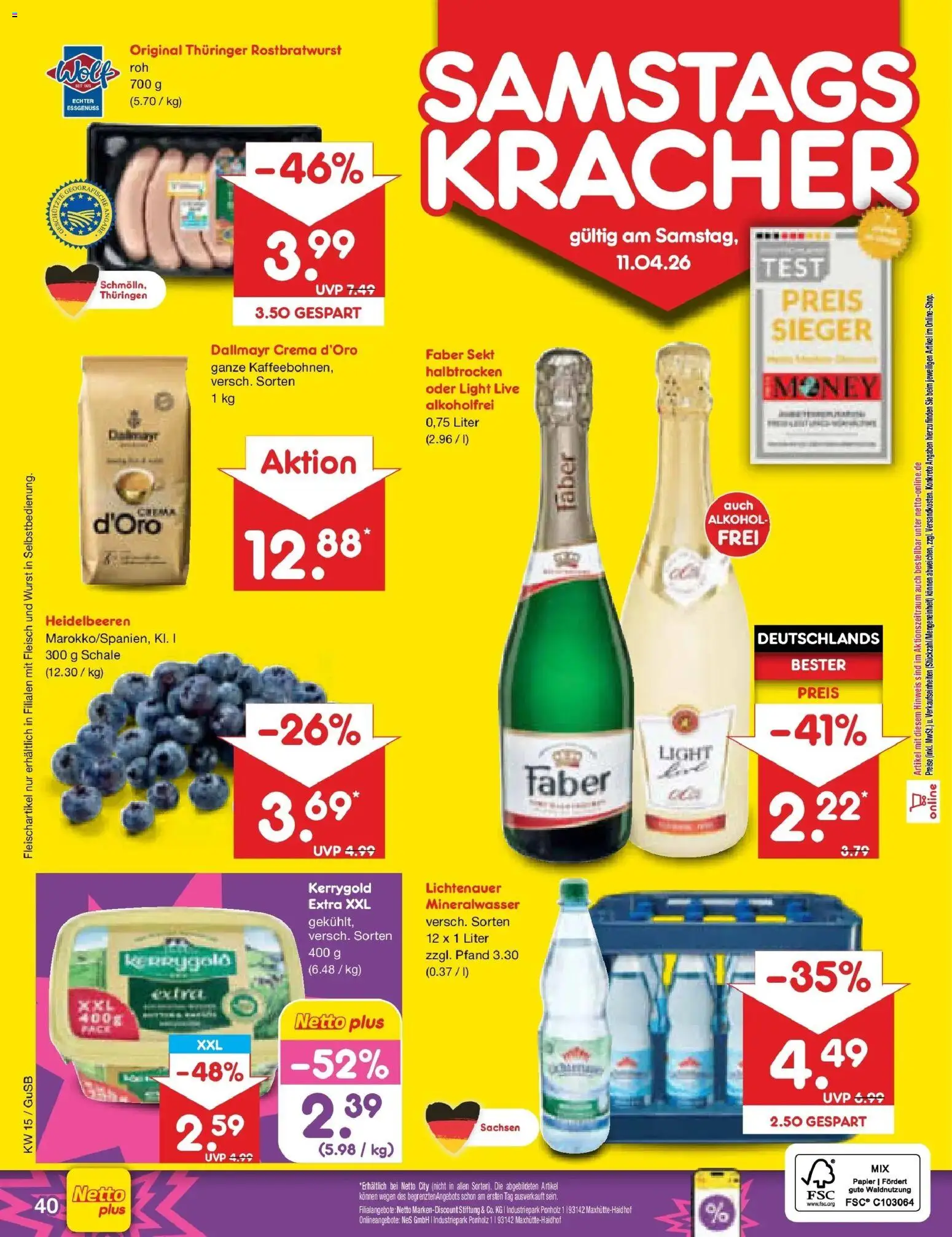 Netto Marken-Discount Prospekt Machern	 – gültig ab 05.04.2026 | Seite: 58 | Produkte: Sekt, Heidelbeeren, Dallmayr, Fleisch