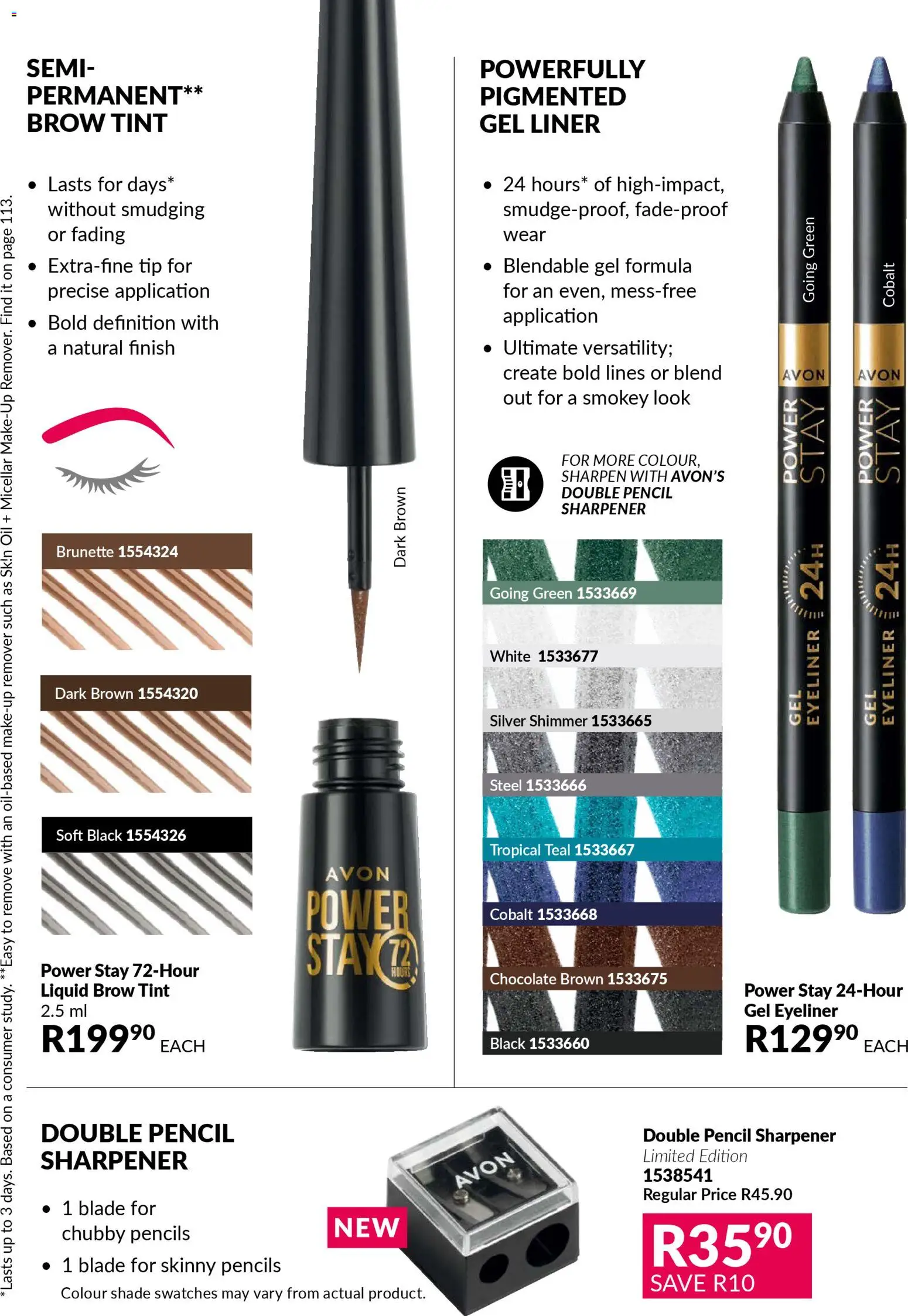 New Avon catalogue – valid from 31.01.2026 | Page: 45 | Products: Pencil, Pencil sharpener, Oil, Eyeliner