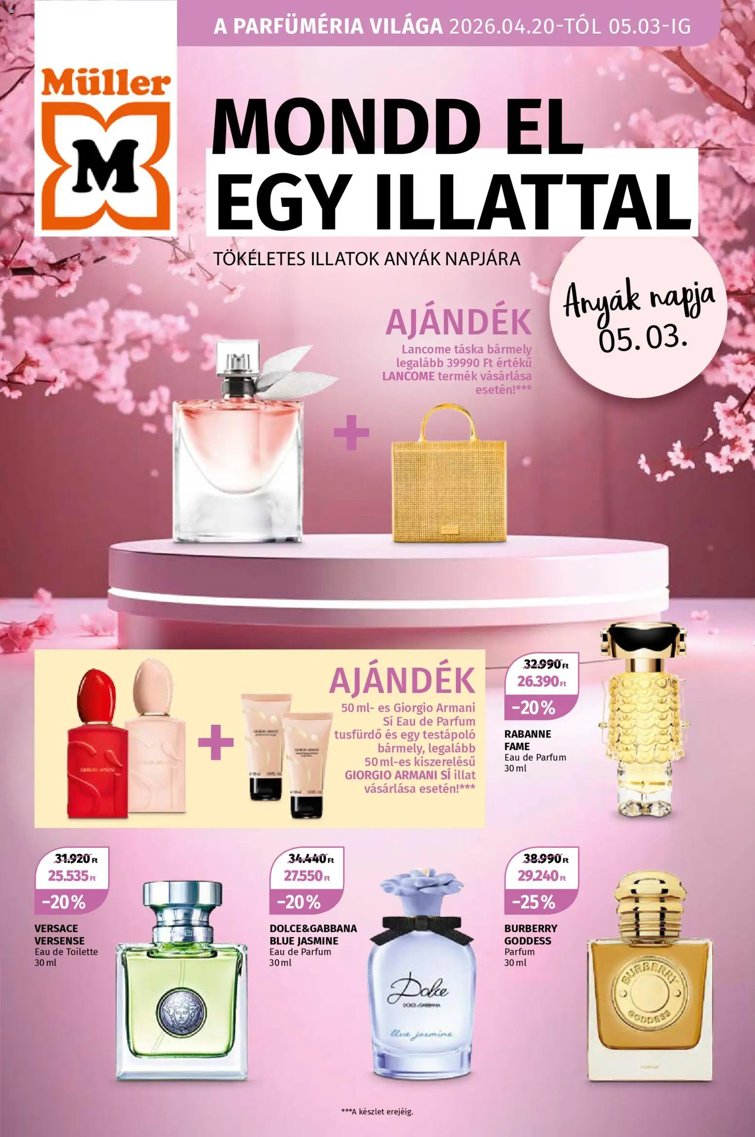 Müller akciós ujság - amely érvényes a következő dátumtól: 20.04.2026 | Oldal: 1 | Termékek: Táska, Parfüm, Testápoló, Tusfürdő