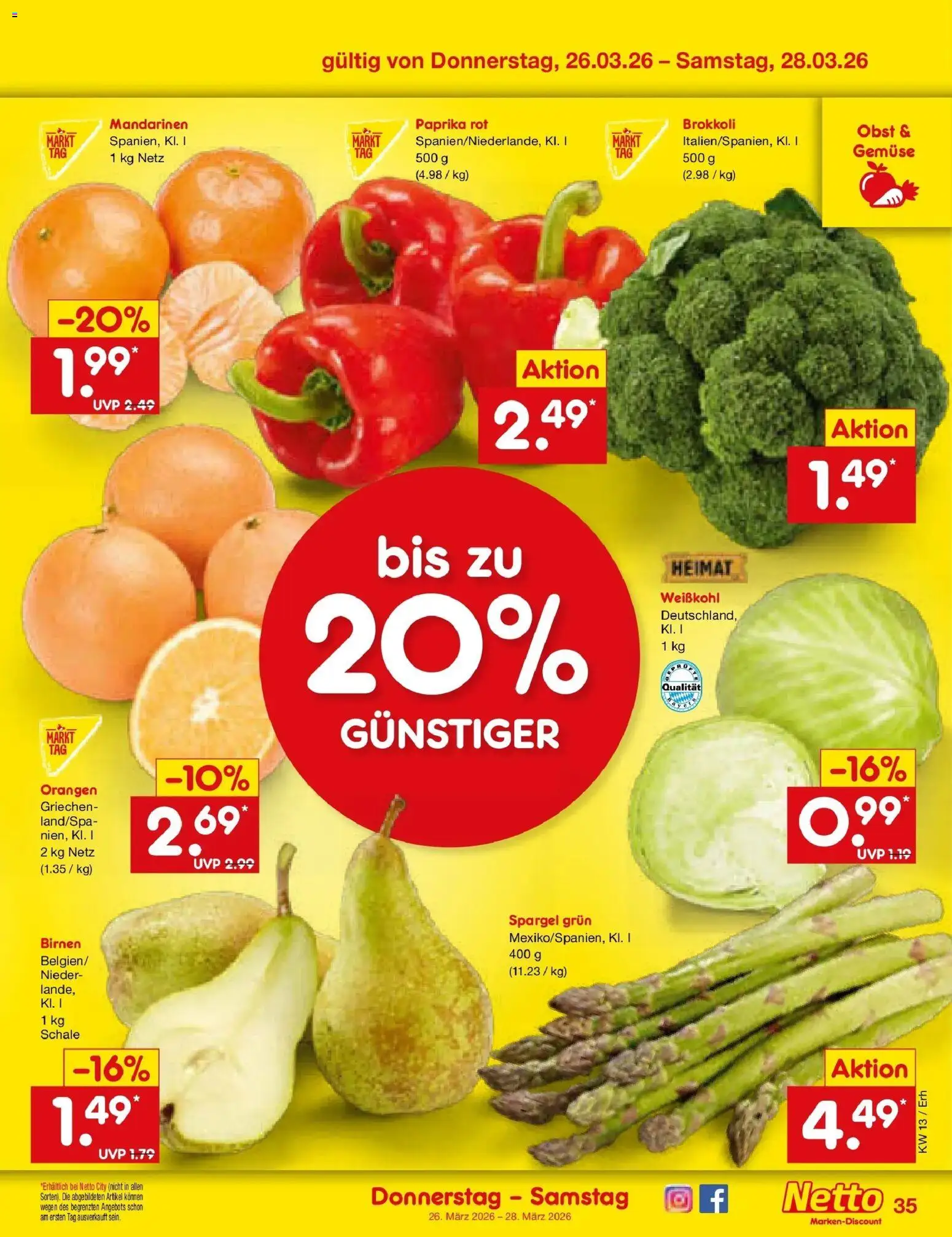 Netto Marken-Discount Prospekt Metten	 – gültig ab 23.03.2026 | Seite: 49 | Produkte: Paprika rot, Mandarinen, Obst, Brokkoli