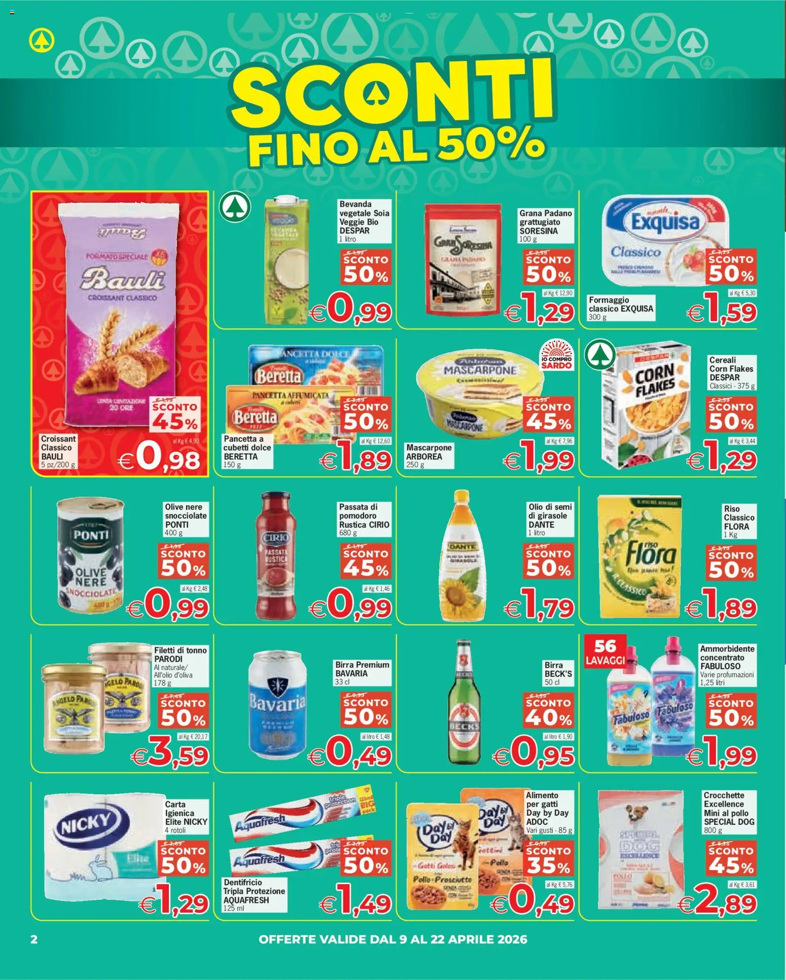 Volantino Despar del 09.04.2026 | Pagina: 2 | Prodotti: Formaggio, Grana Padano, Croissant, Mascarpone