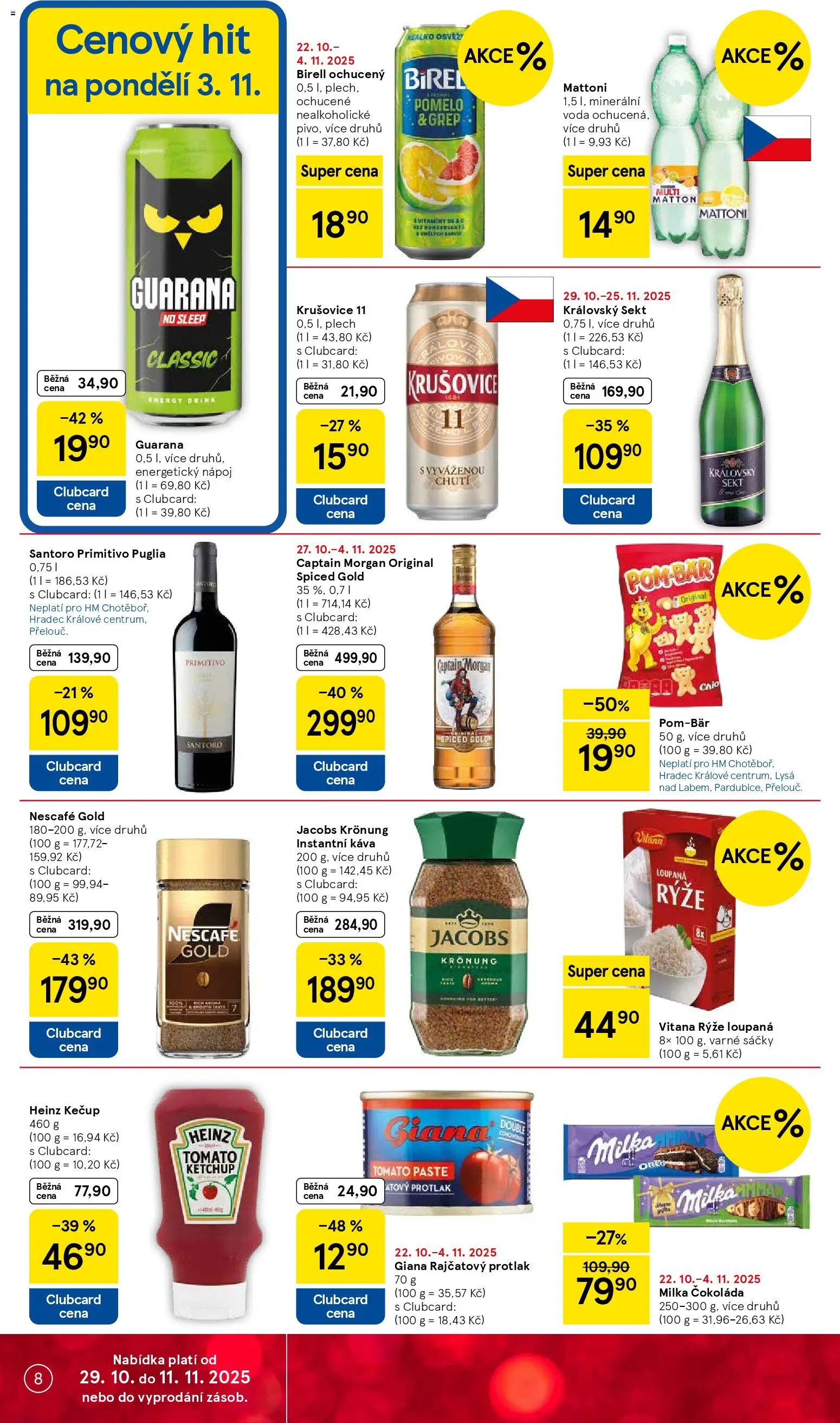 Tesco leták - Hypermarket od 29.10.2025 | Strana: 8 | Produkty: Pomelo, Rýže, Primitivo, Jacobs Kronung