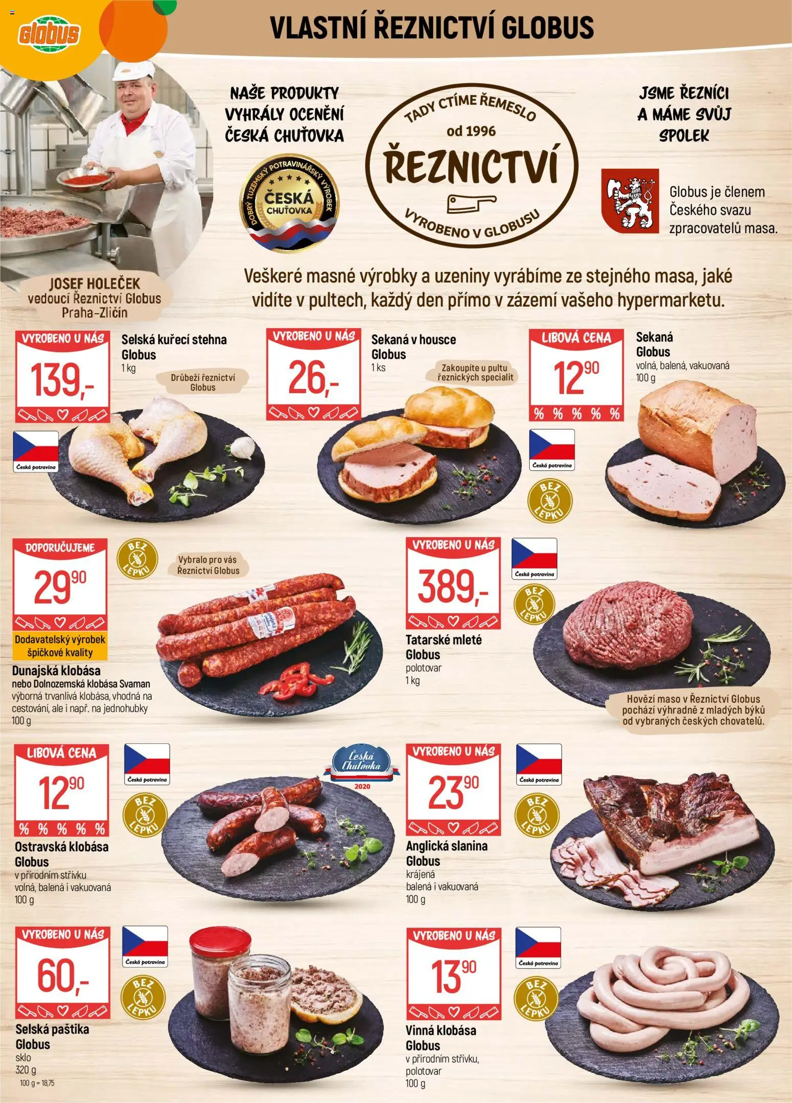 Globus leták - Praha Zličín od 10.12.2025 | Strana: 2 | Produkty: Vinná klobása, Maso, Slanina, Kuřecí stehna